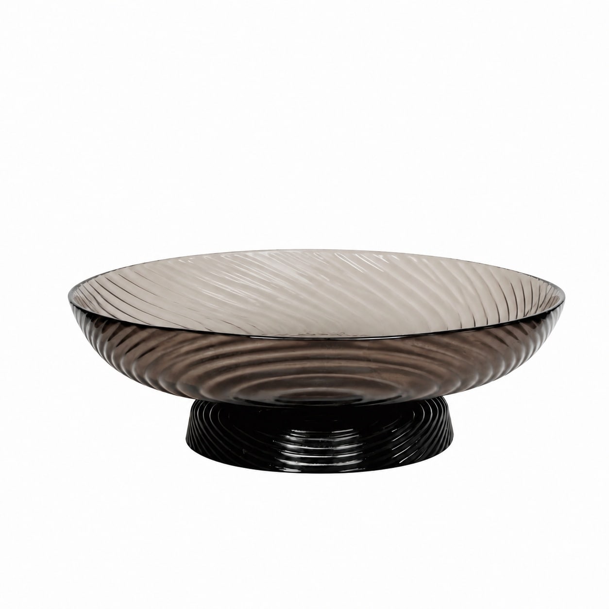 Aoibox  12 in Ribbed Glass Serving Bowl with Pedestal Base 2 5 Quart Capacity Smoke Grey Decorative Fruit