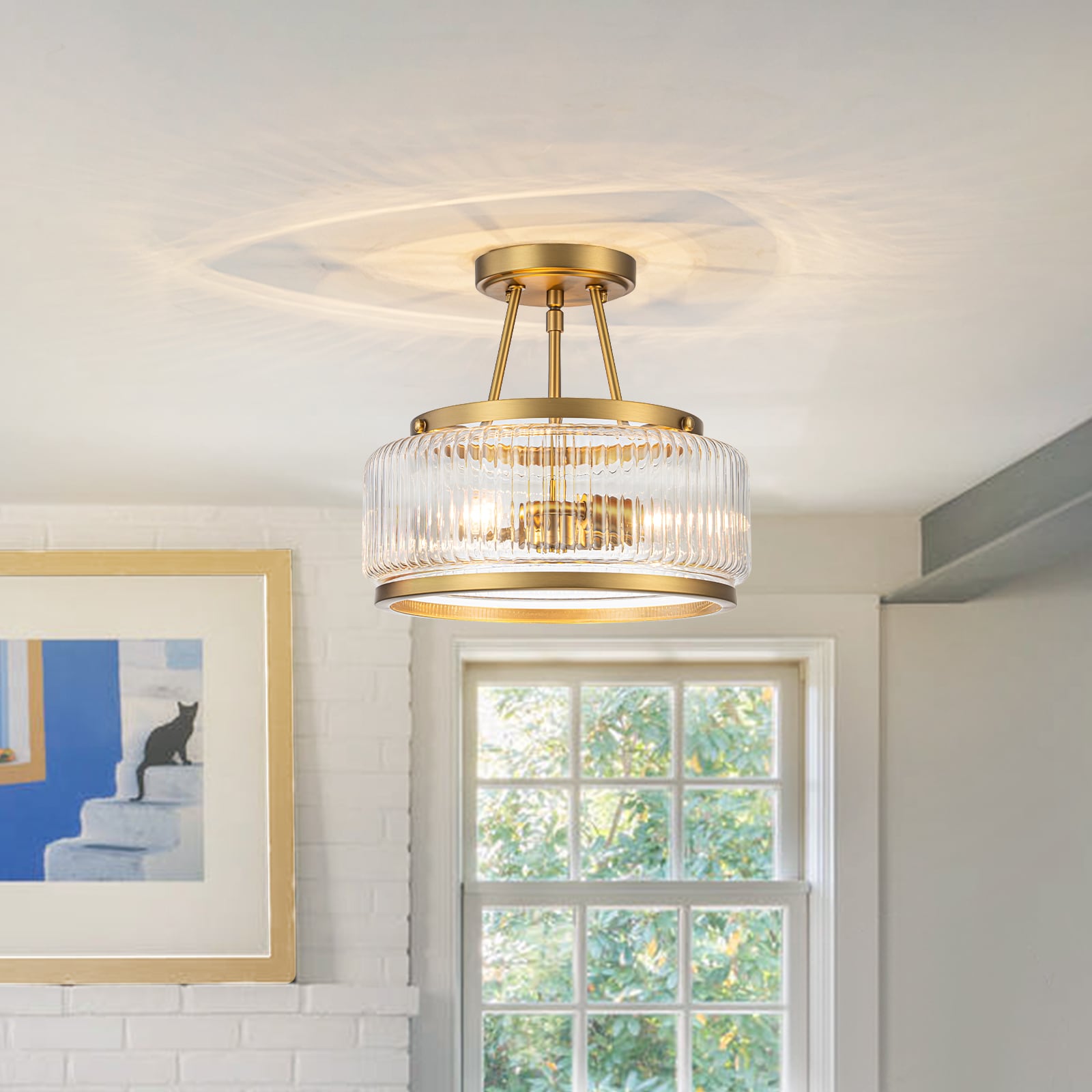 EDISLIVE YL81081918 3 -Light 12-in Gold Semi Flush Mount Light