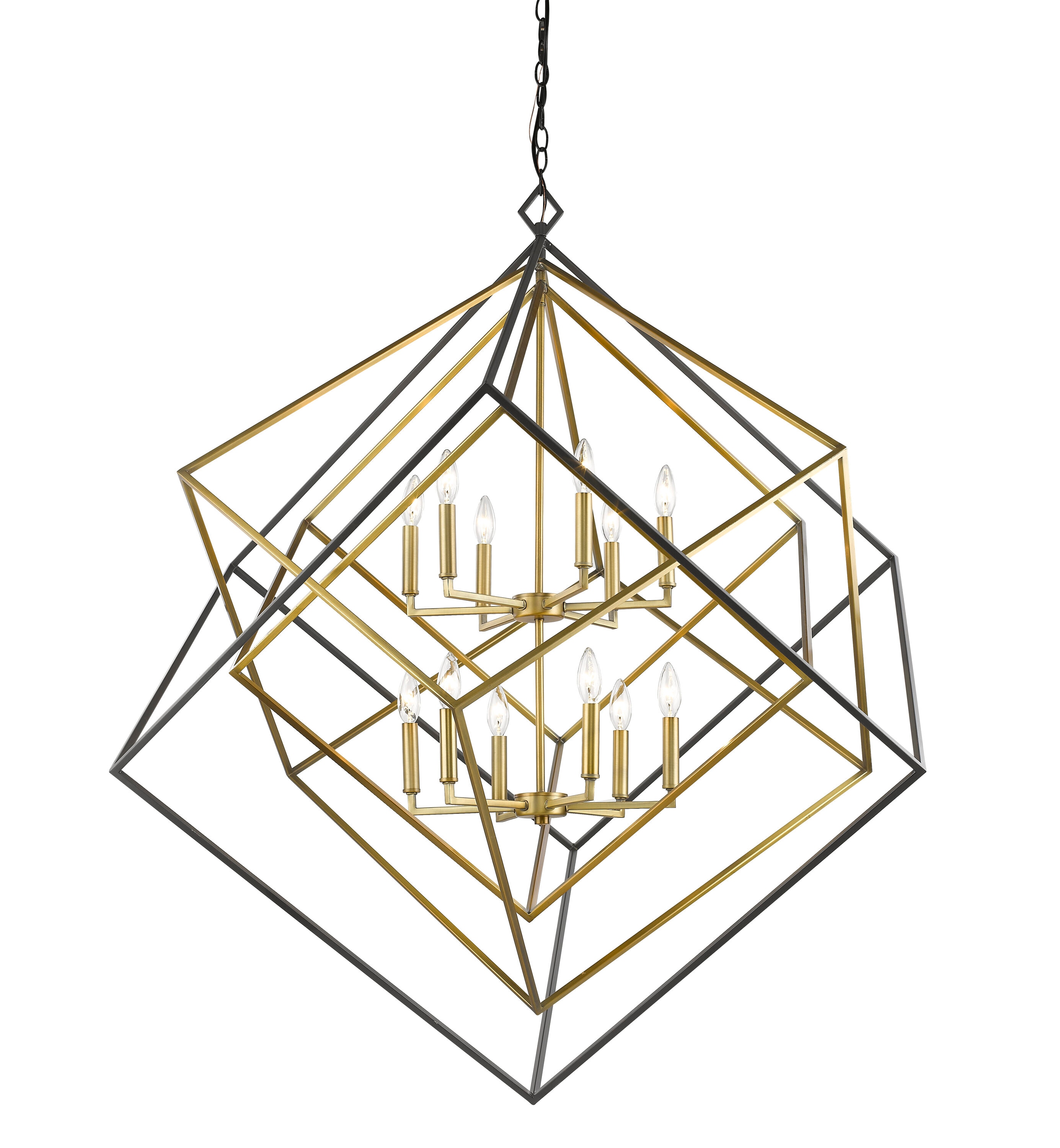 Euclid Modern Geometry Bronze 12-Light Chandelier with Candle Lights