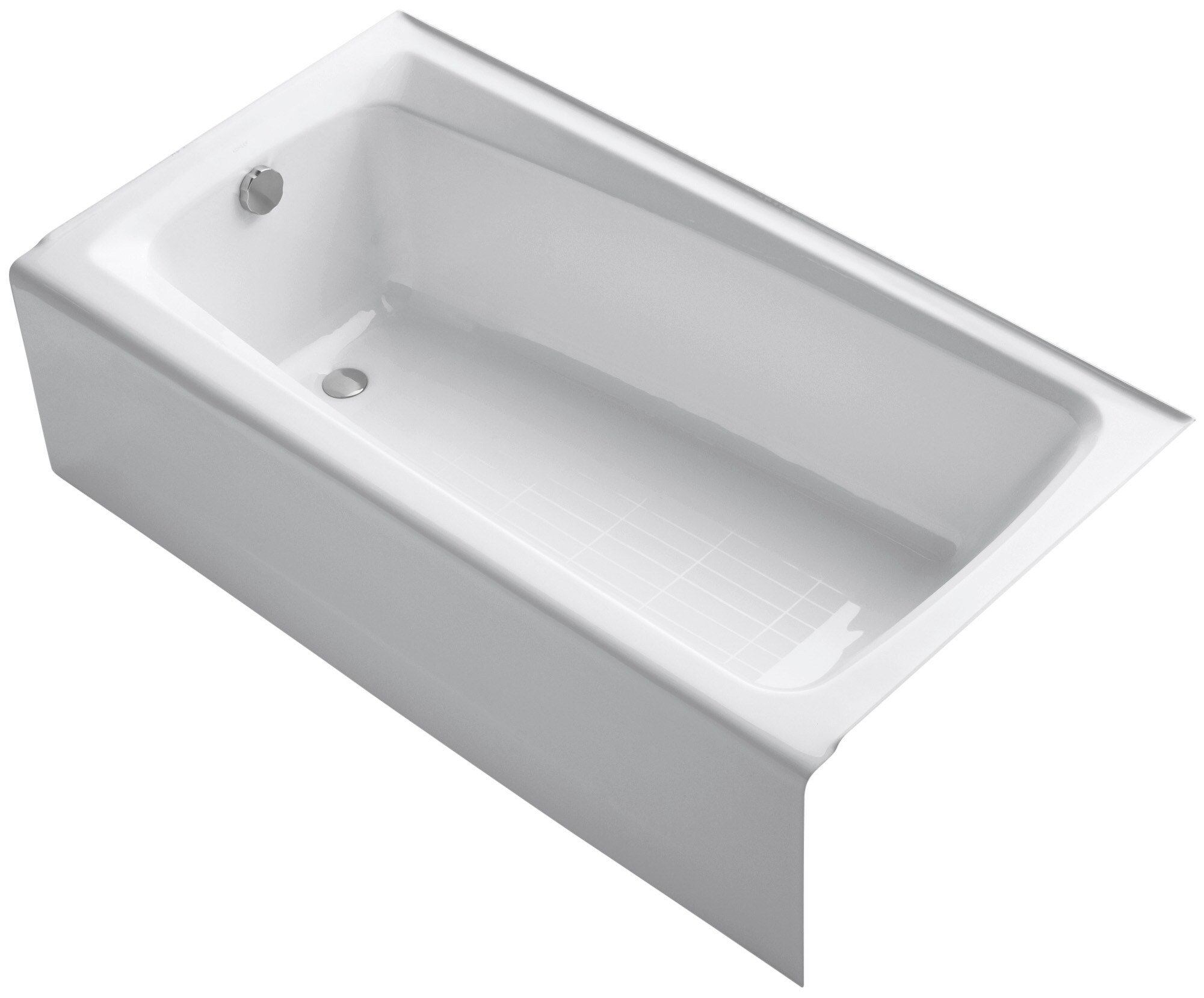 KOHLER 505-0 Mendota 32-in x 60-in White Cast Iron Alcove Soaking Bathtub (Left Drain)