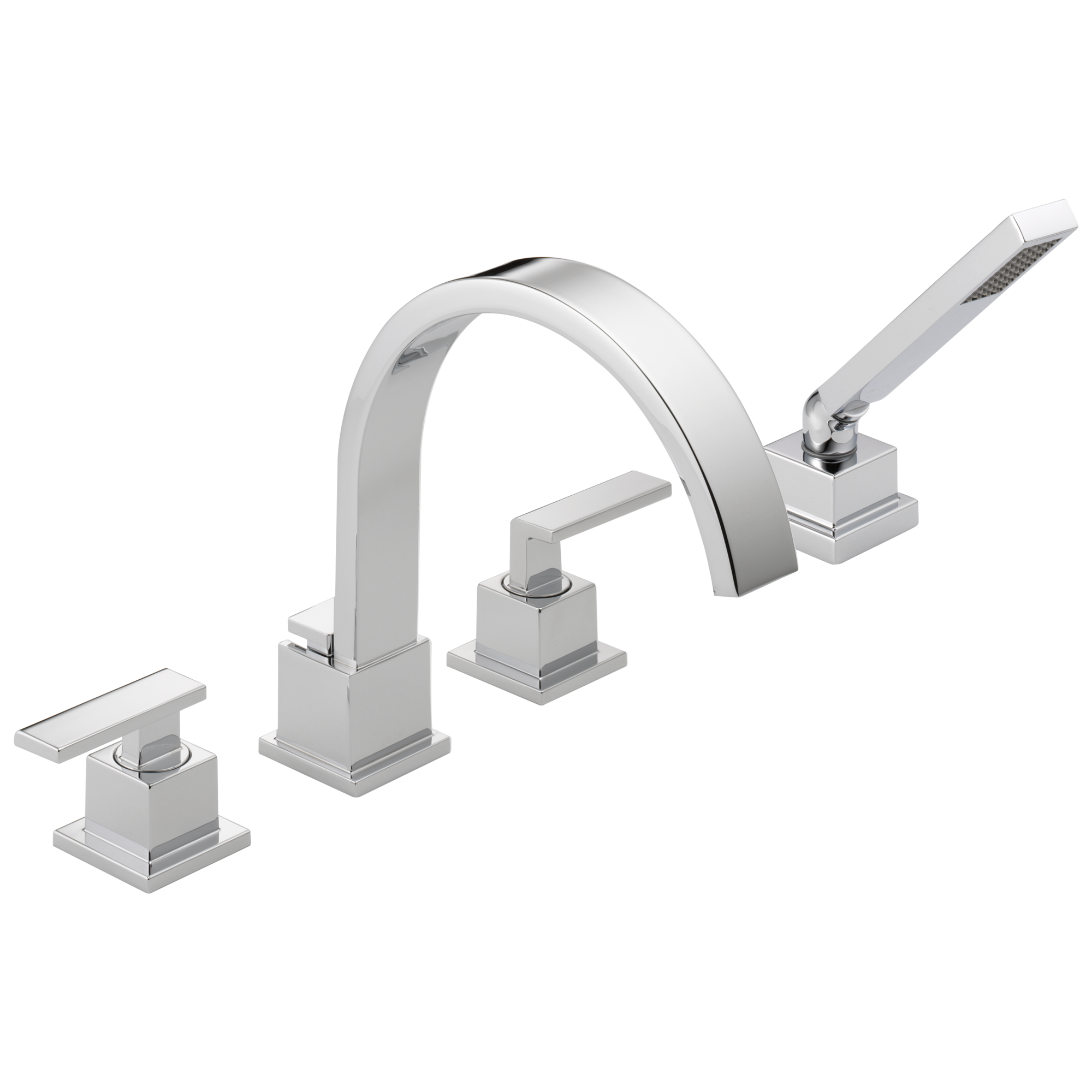 Delta T4753 Vero Chrome 2-handle Deck-mount Roman Low-arc Bathtub Faucet with Hand Shower