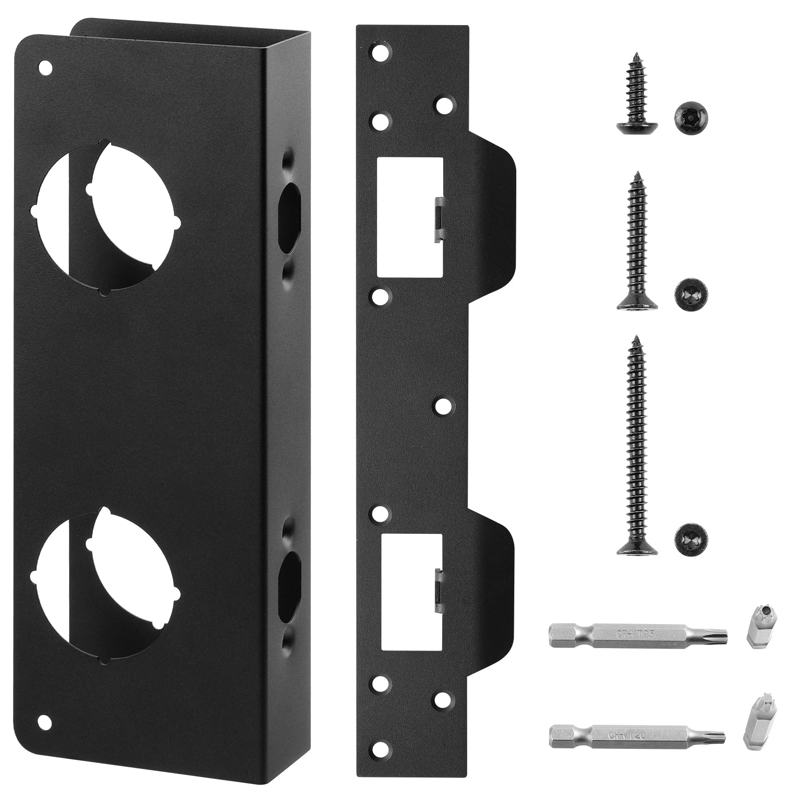 Adrinfly  Black Door Reinforcement Plate for One and Three Quarter Inch Thick Doors with Door Strike Plate Kit durable home and garden accessory