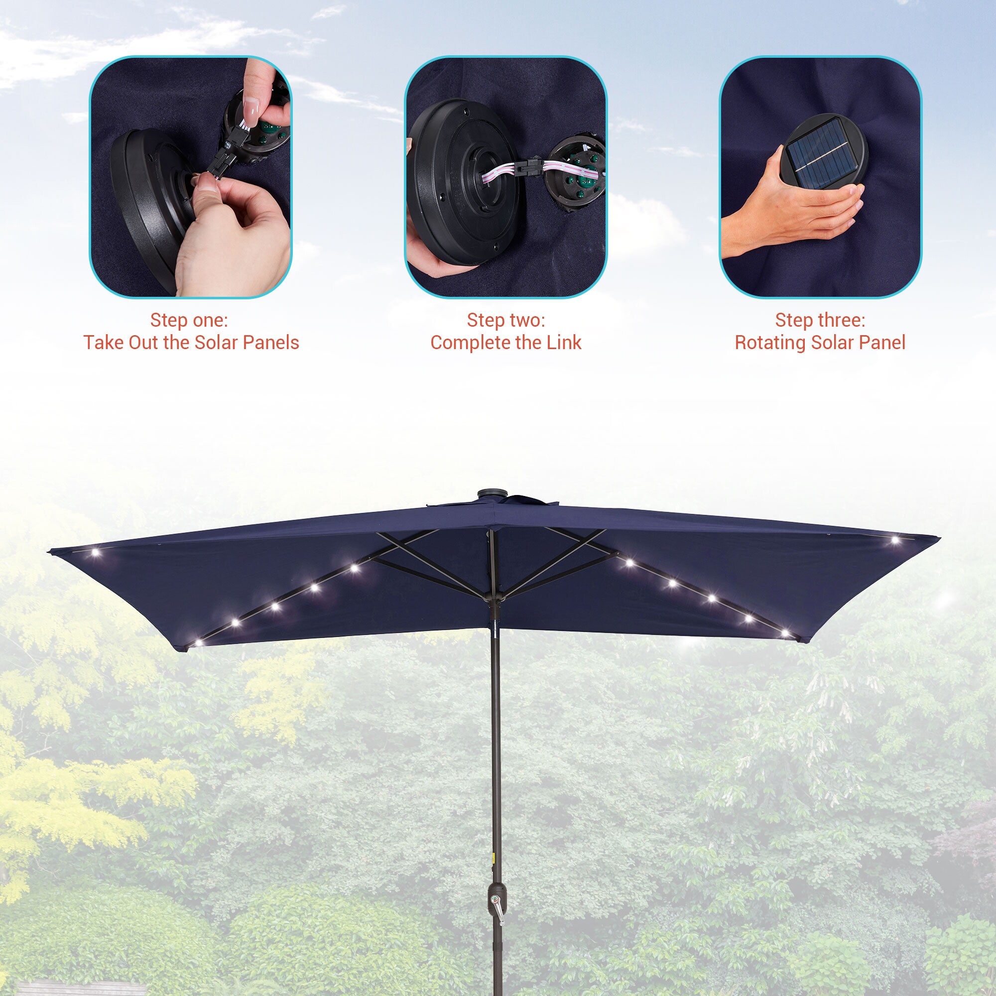 ACEGOSES 10-ft Aluminum Navy Push-button Tilt Market Patio Umbrella with Lights