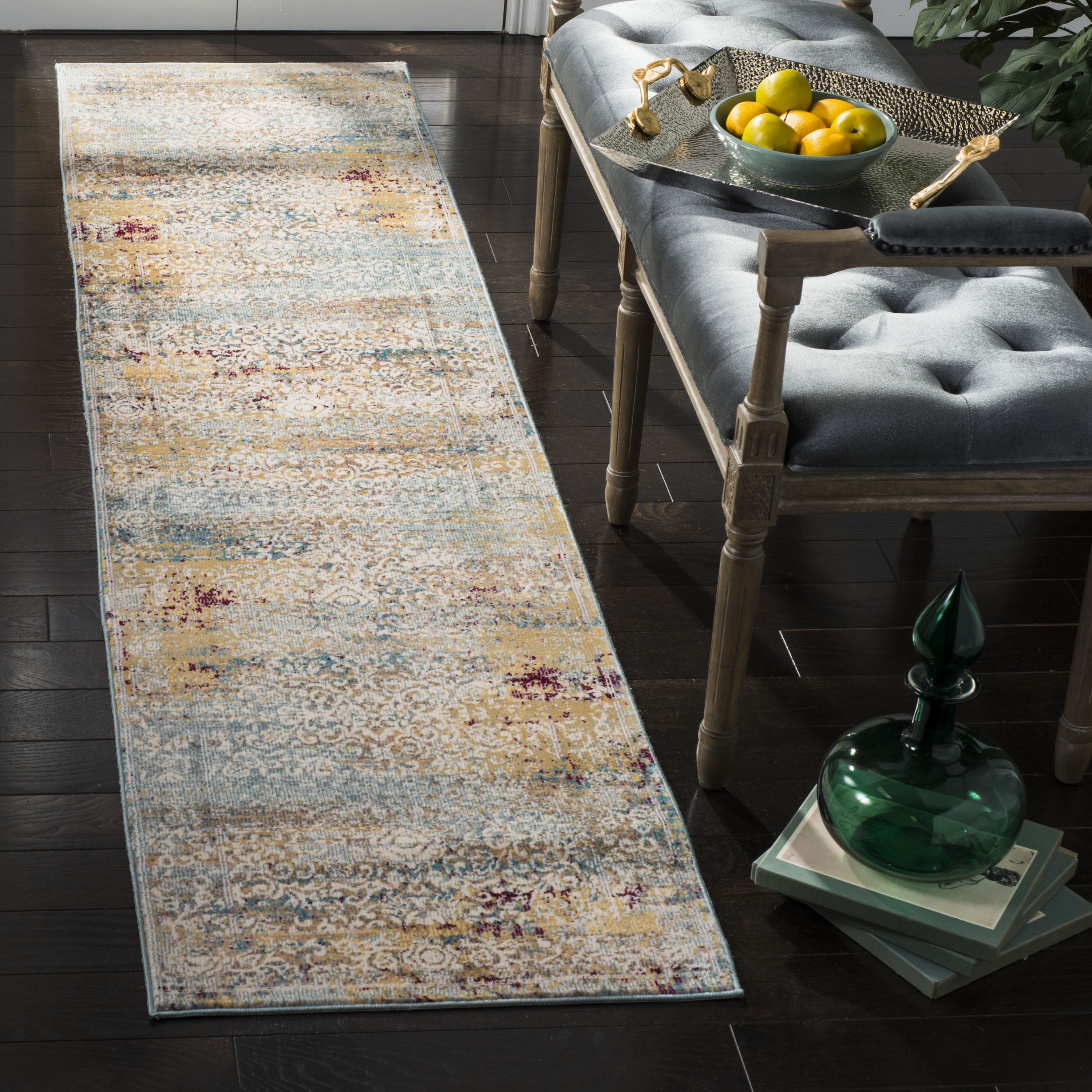 Safavieh ARA183Y-28 Aria Cathrine 2 x 8 (ft) Loomed Polypropylene Yellow/Cream Rectangular Indoor Damask Bohemian/Eclectic Runner rug
