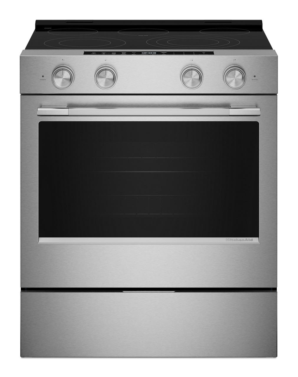 KitchenAid KSES330SPS 30-in Glass Top 5 burners 5.3-cu ft Air Fry Convection Oven Slide-In Electric Range ( PrintShield Stainless Finish )