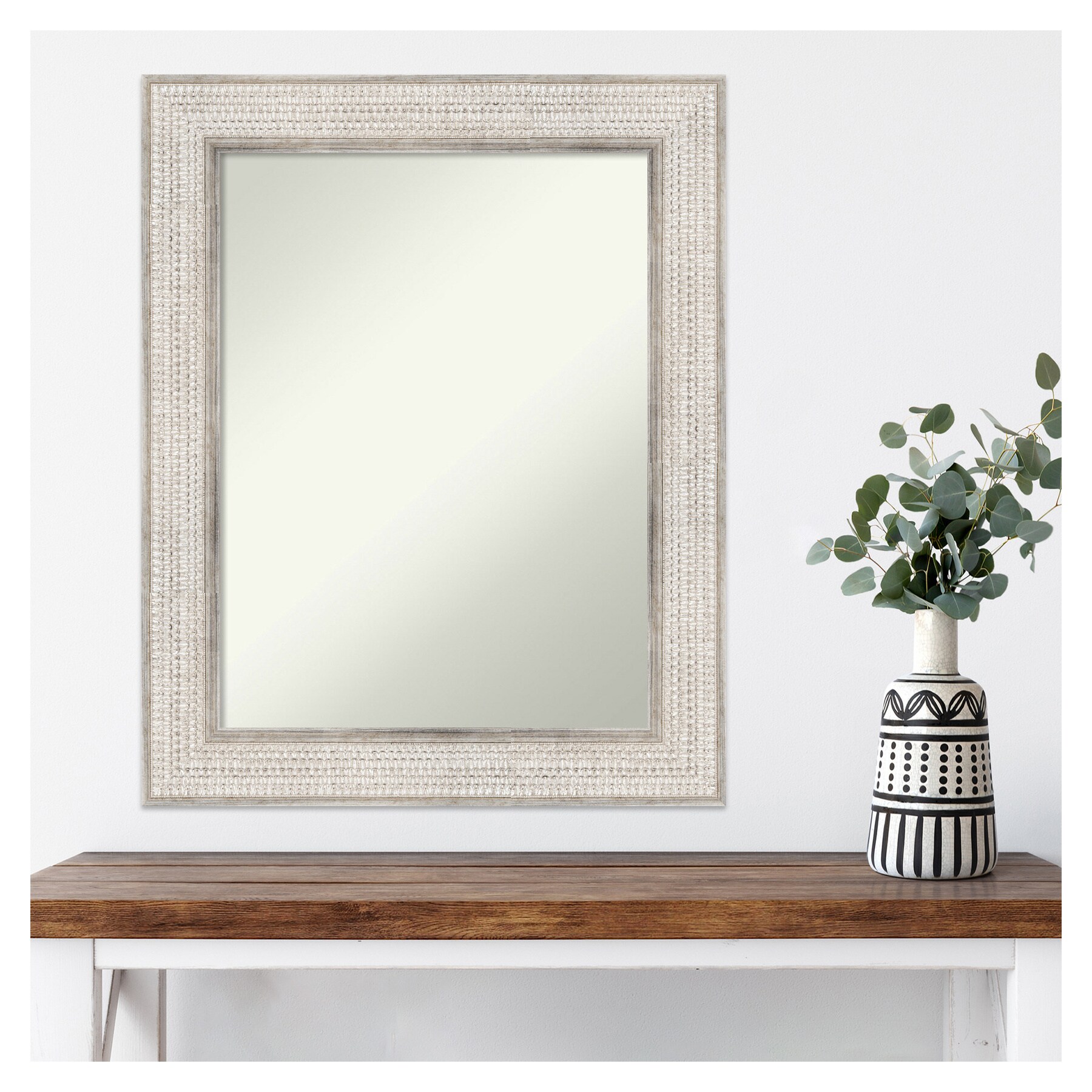 Trellis Silver Wood 30" x 24" Rectangular Wall Mirror