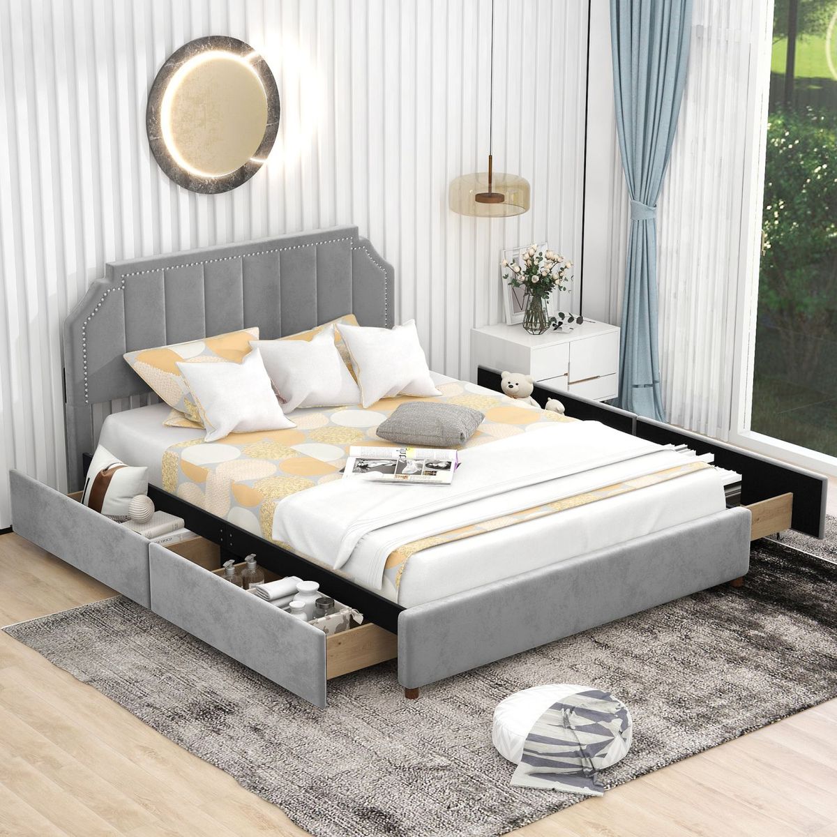JASMODER GX001511AAE Grey Queen Composite Platform Bed with Storage
