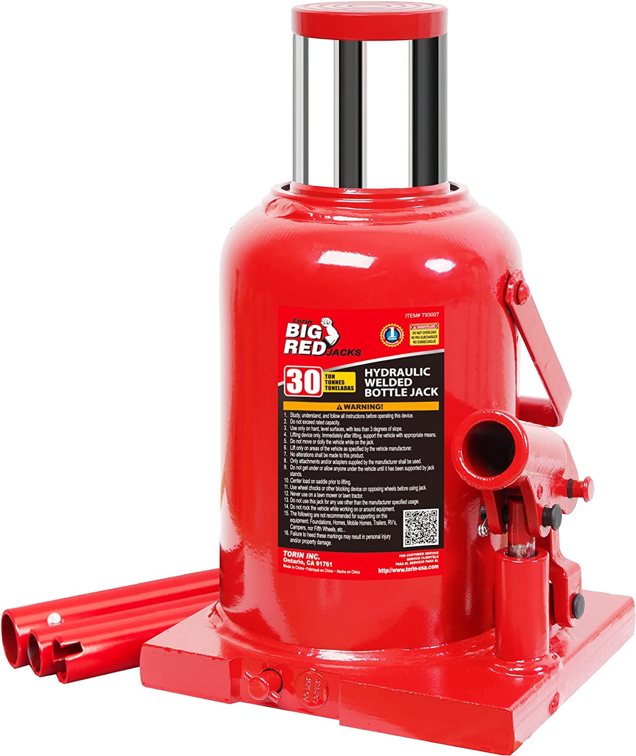 Big Red Red 30-Ton Steel Manual Hydraulic Bottle Jack in the Jacks