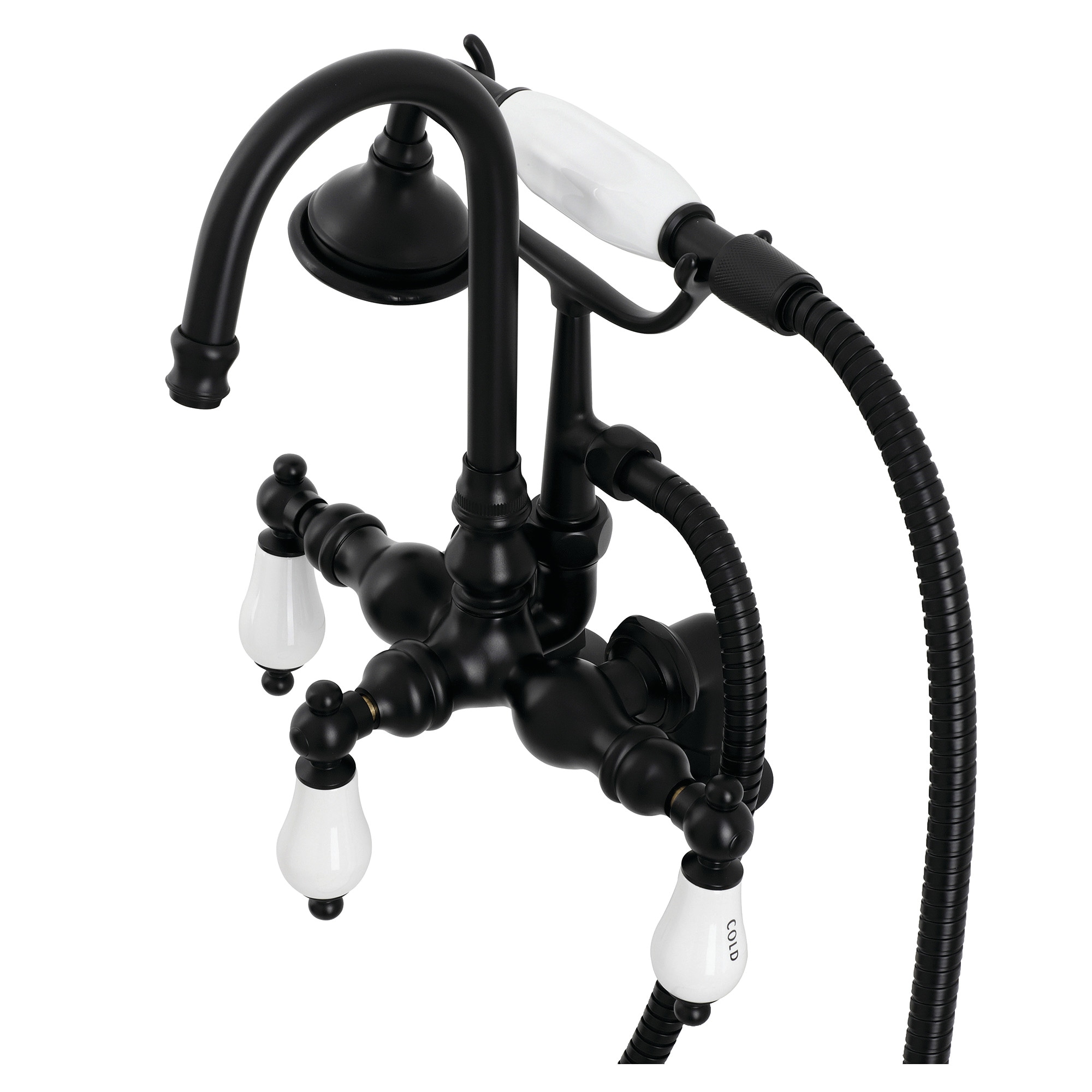 Kingston Brass WLAE17T0 Vintage Matte black 3-handle Deck-mount Roman High-arc Bathtub Faucet with Hand Shower ( Valve Included )