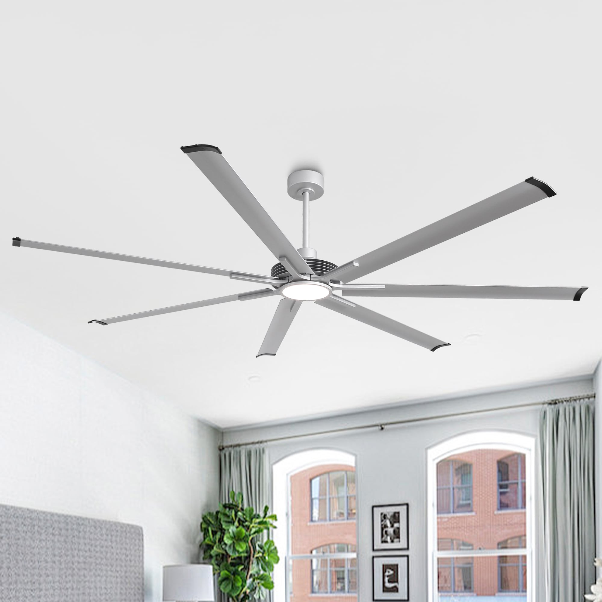 Parrot Uncle F8002SY 100-in Color-Changing Integrated LED Silver with Silver Blades Ceiling Fan With Light - Remote Included ( 7 -Blade )