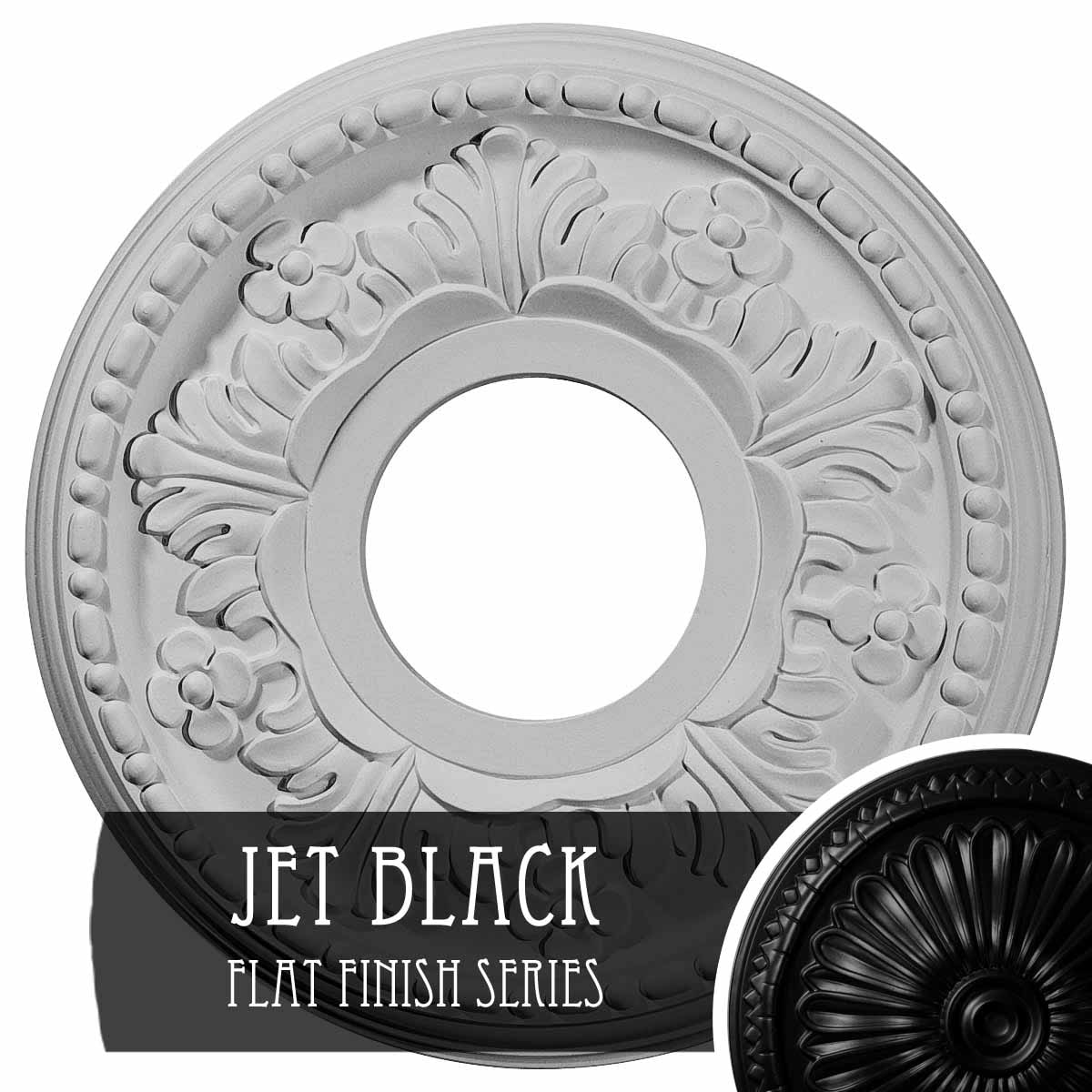 Ekena Millwork CM11HEBLF Helene 11.875-in W x 11.875-in L Painted Jet Black Polyurethane Whole Ceiling Medallion