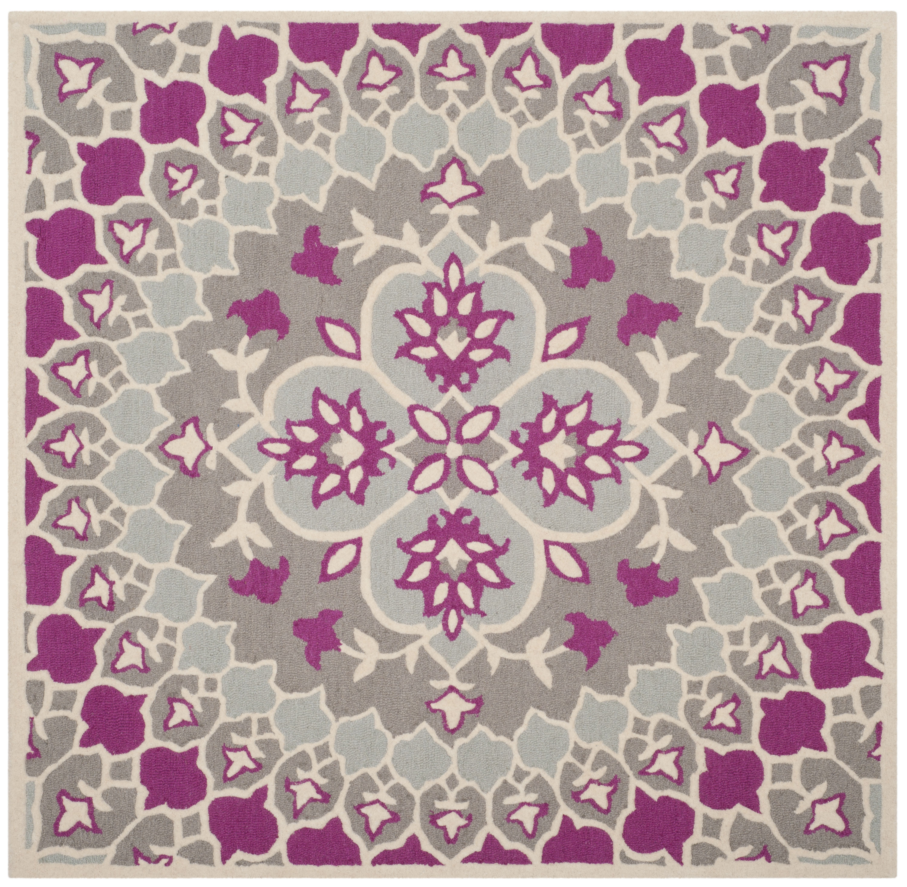 Ivory Elegance 5' Square Tufted Wool-Viscose Blend Area Rug