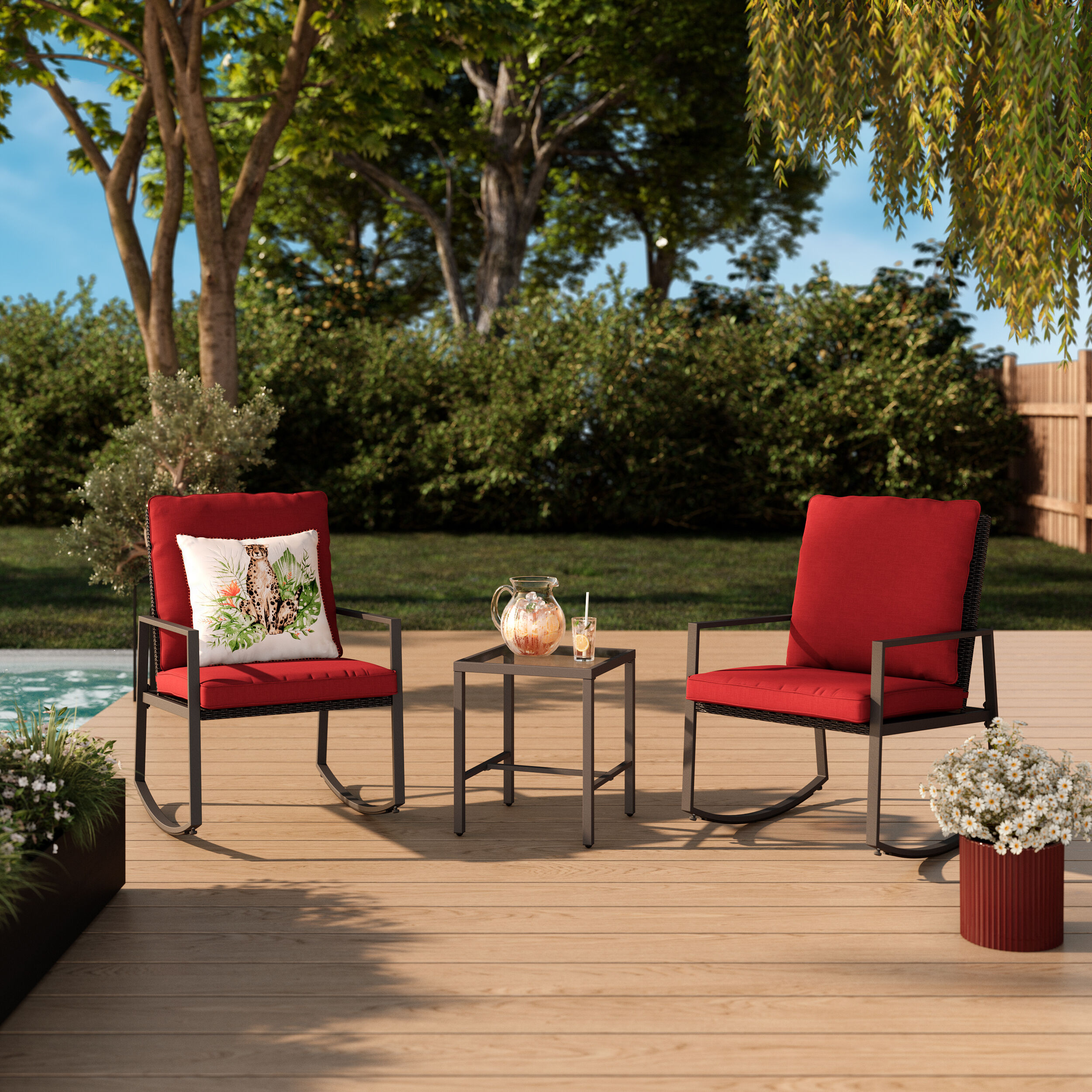 Style Selections 3-Piece Wicker Patio Conversation Set with Red ...