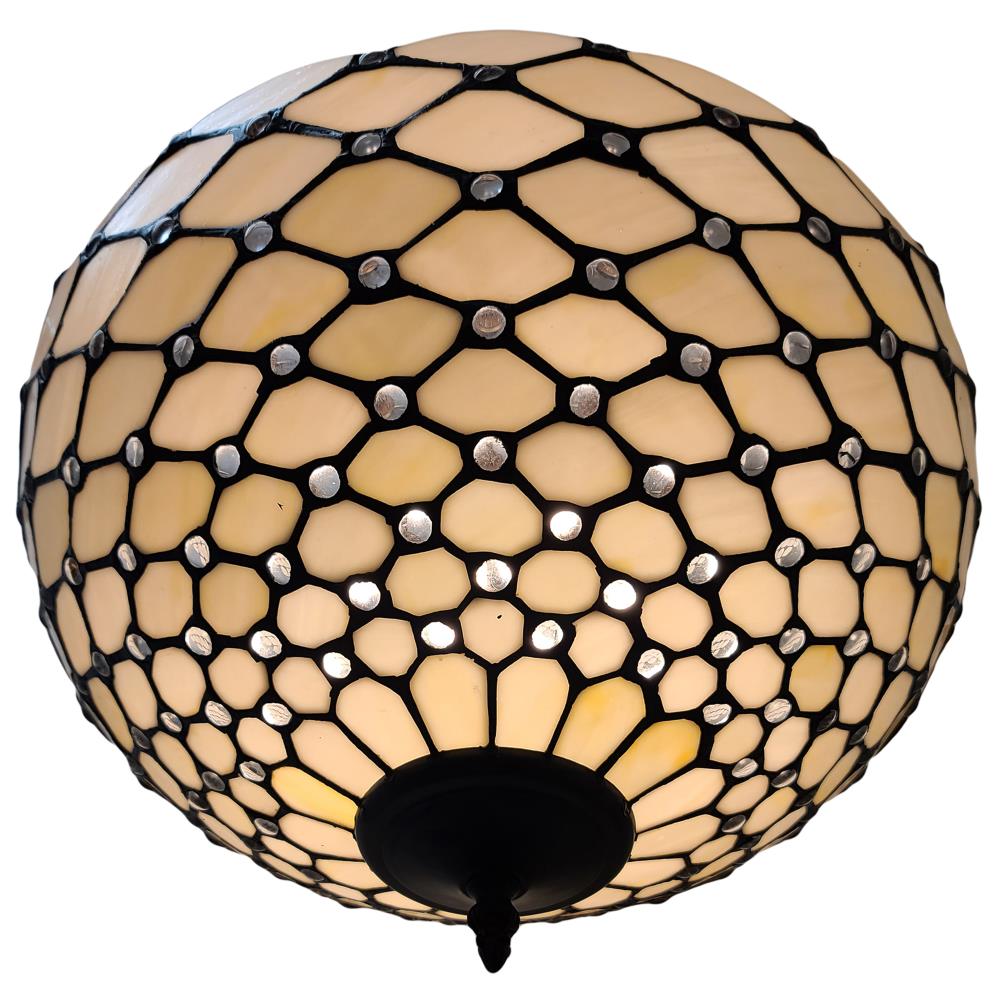 White Stained Glass Vintage Semi-Flush Ceiling Lamp