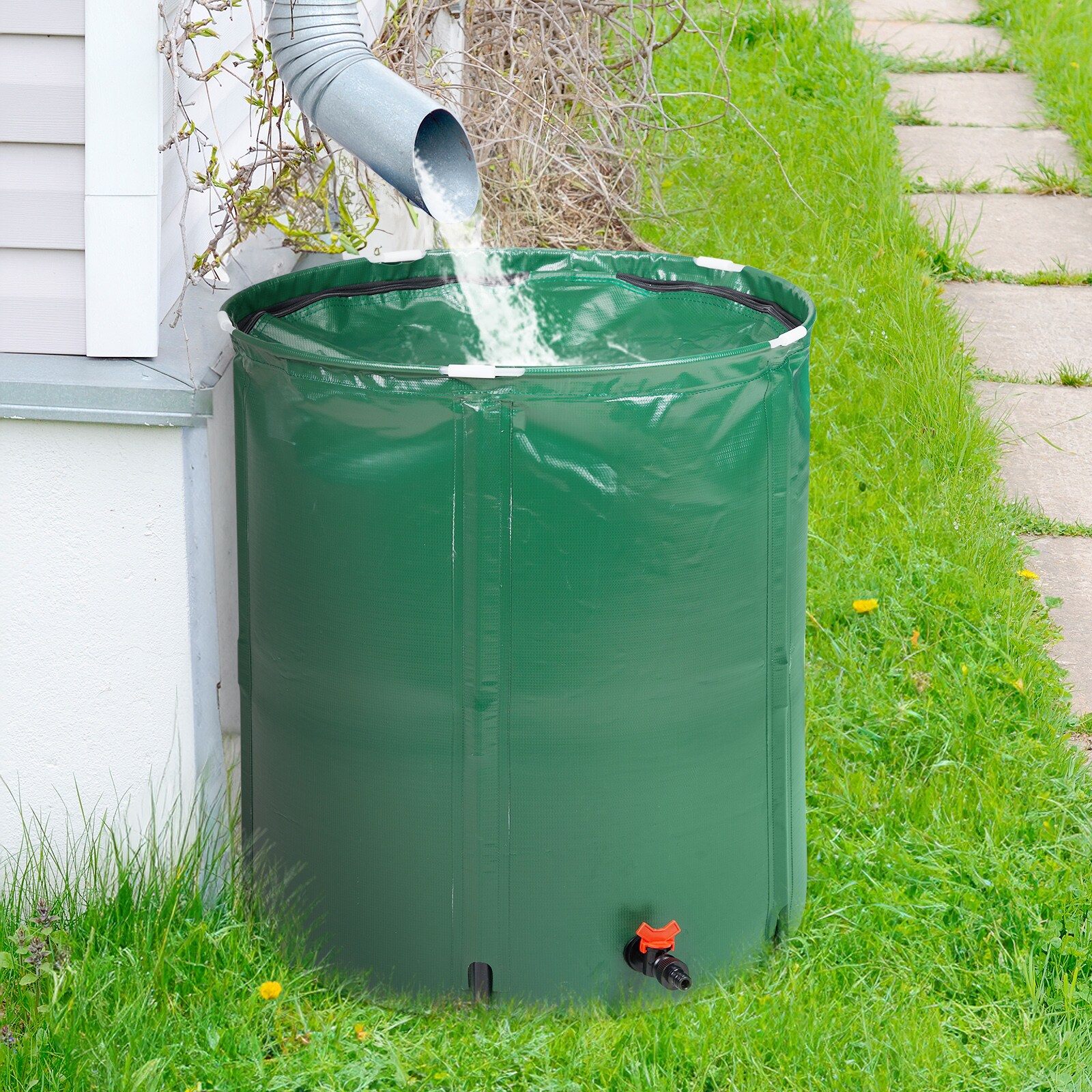 Winado 50- Gallons Green Plastic Rain Barrel with Diverter Spigot in ...