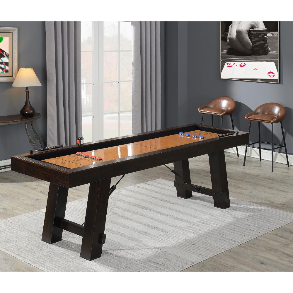 Asher Brown Spruce Veneer Shuffleboard Table with Solid Wood Legs