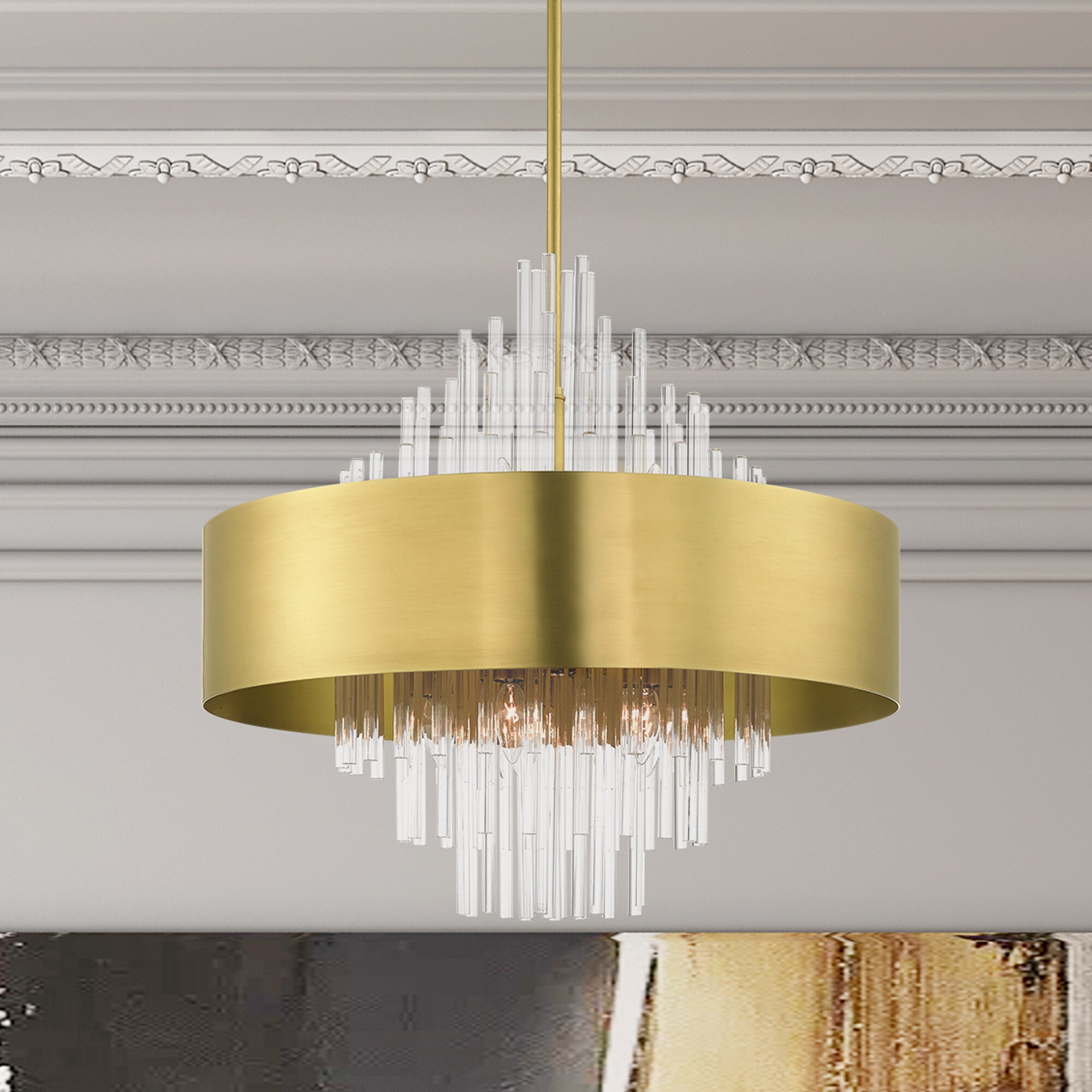 Natural Brass and Crystal 10-Light Drum Chandelier