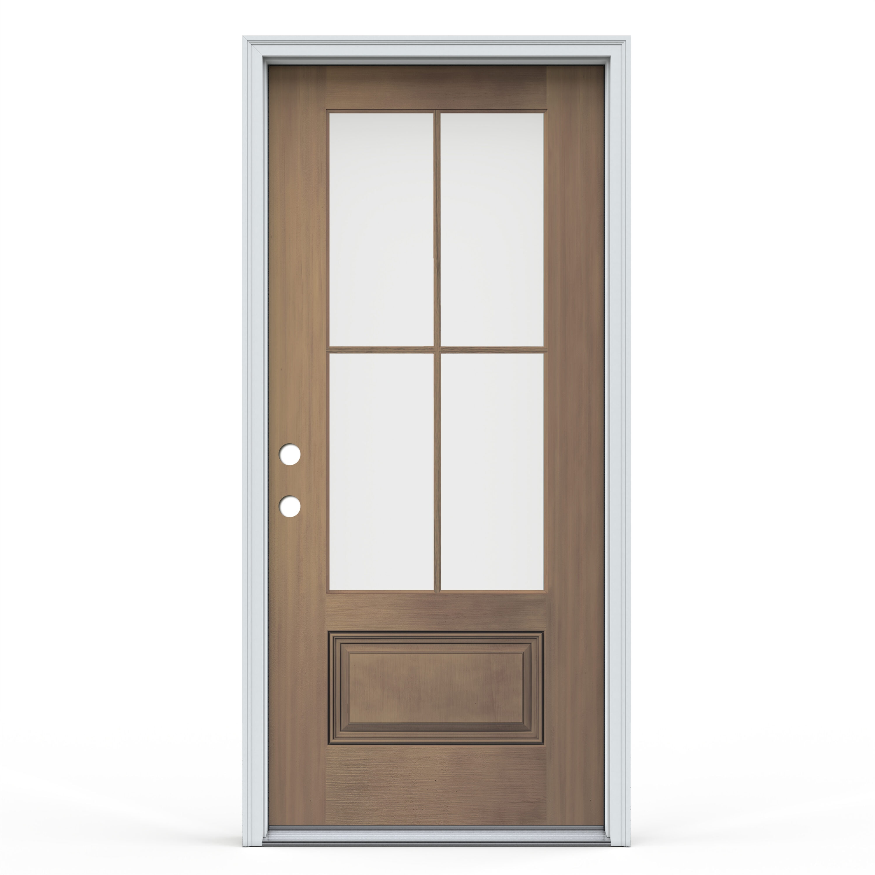 JELD-WEN LOWOLJW240500030 Fiberglass 3/4 lite Right-hand inswing Warm Toffee Stained Prehung Front Door with Brickmould Insulating core with Grilles