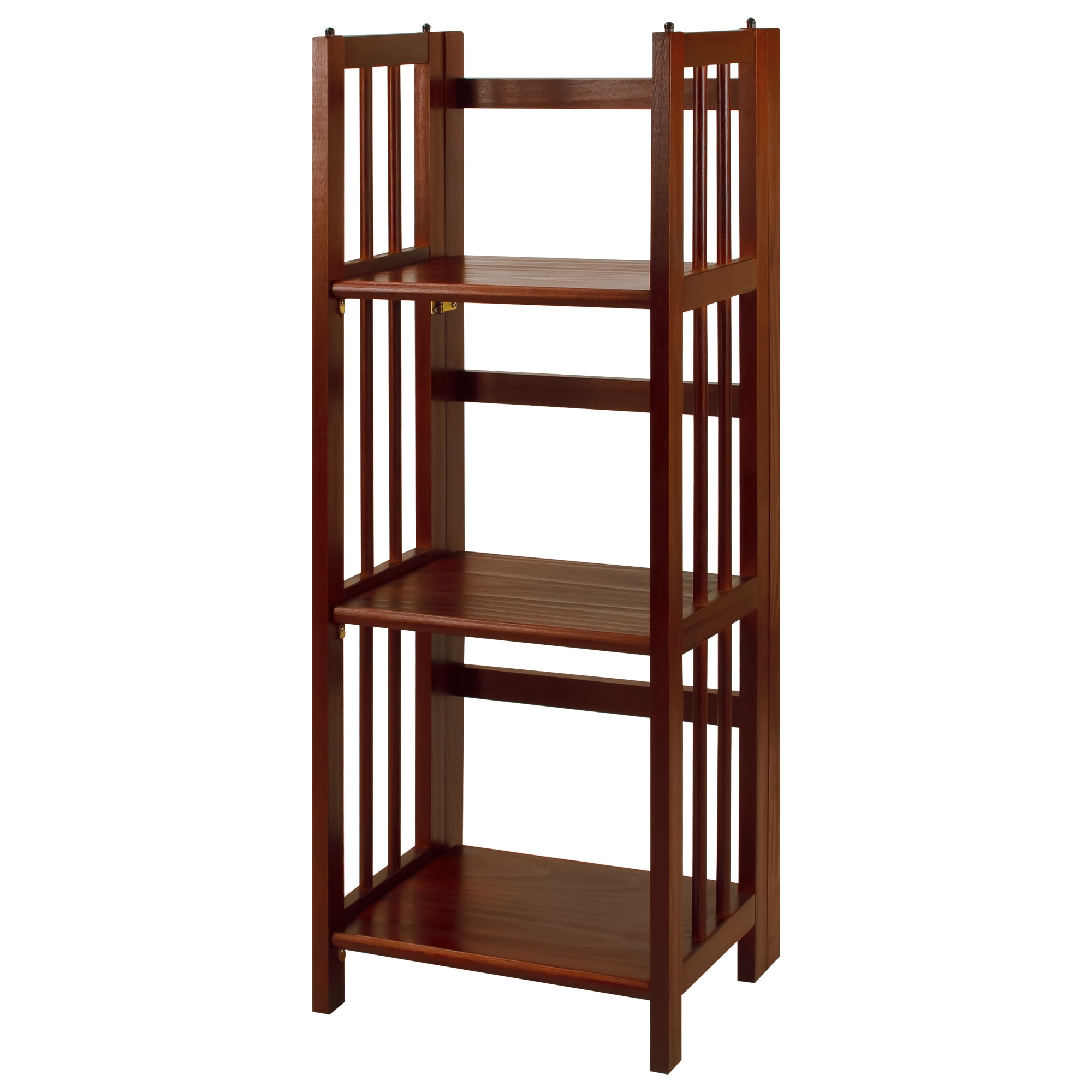 Walnut Finish 3-Shelf Solid Wood Stackable Folding Bookcase