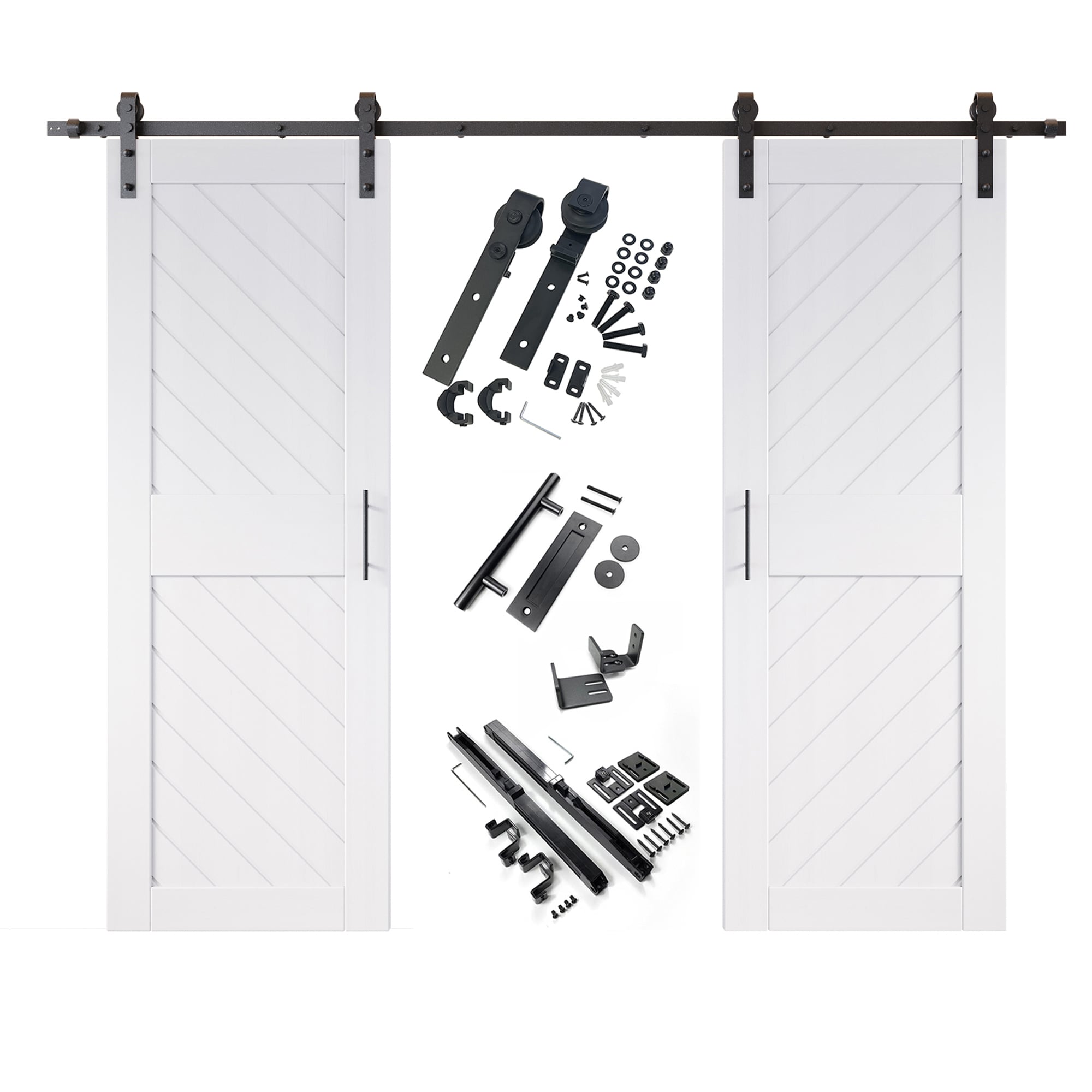 HOMACER YT2H132C-XT2-3084-WH 30-in x 84-in White Prefinished Non-standard Pine Wood Solid core Double Barn Door (Hardware Included)