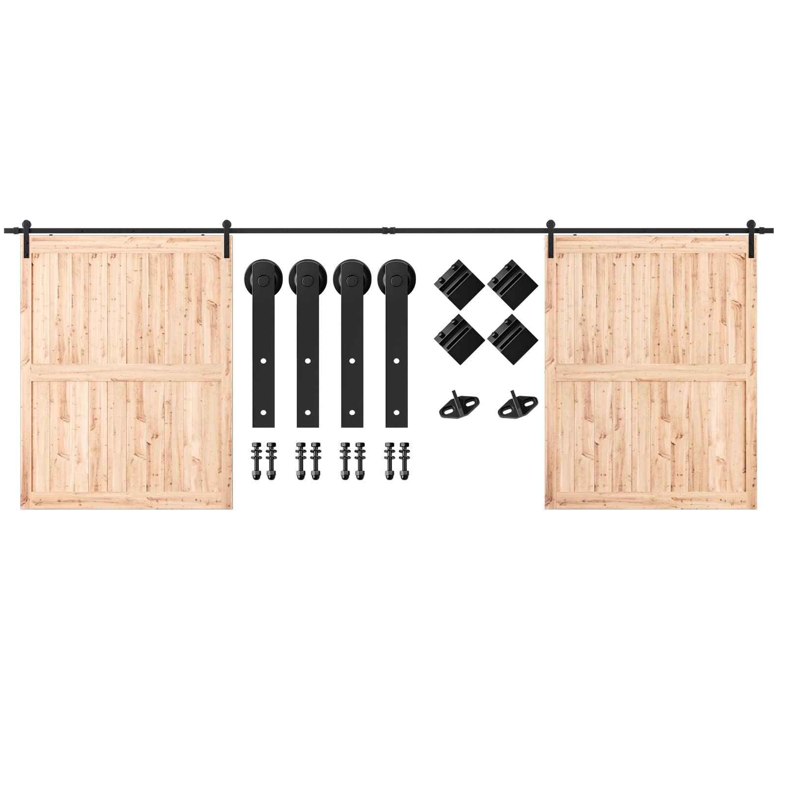 AOIZGMY  20ft Heavy Duty Double Sliding Barn Door Hardware Kit Fits 60 in Wide Door Panels Smooth and Quiet Operation Easy Installation