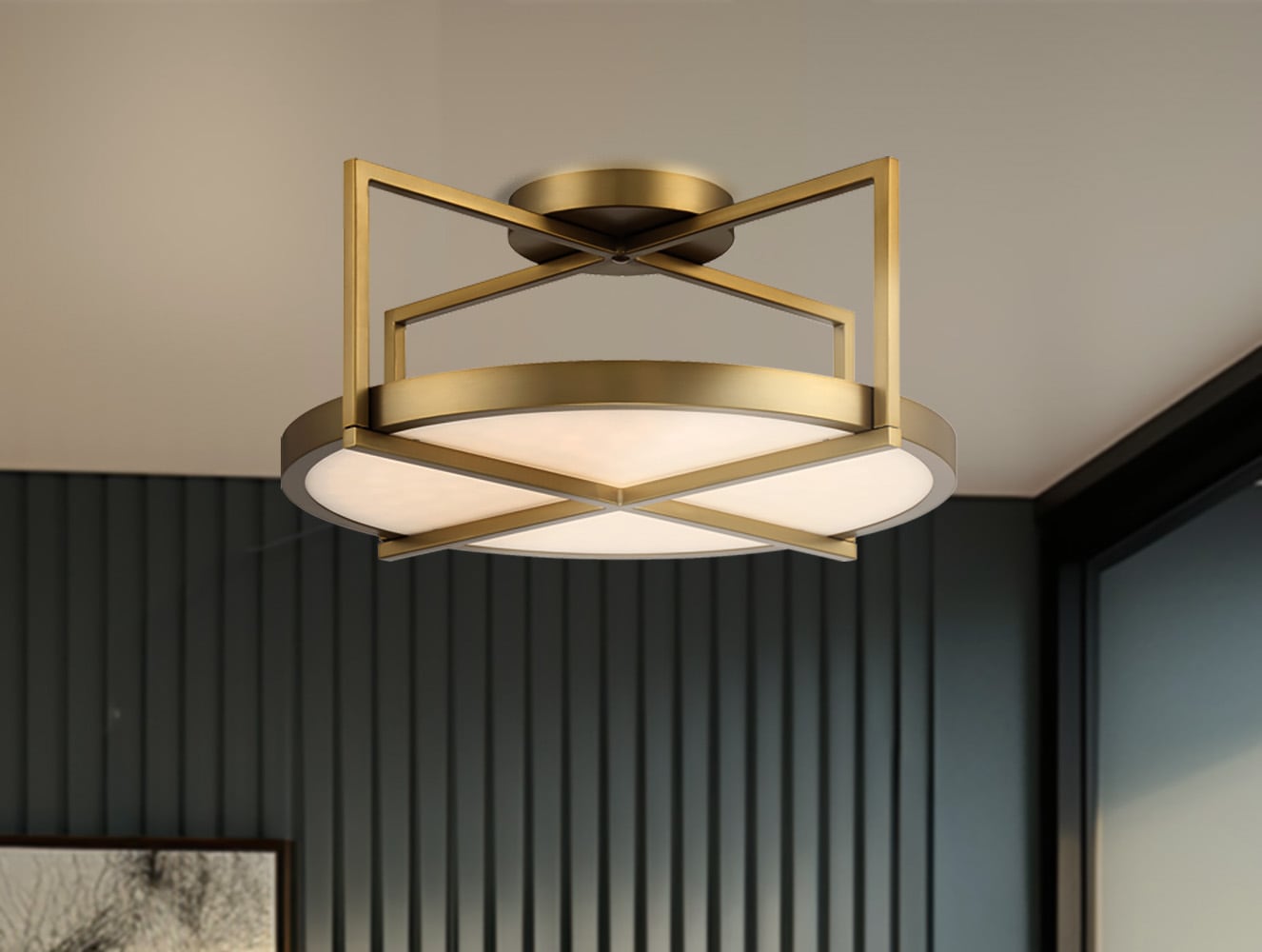 Minka Lavery 5615-695-L Boada 1 -Light 18-in Satin Brass Integrated LED Semi Flush Mount Light