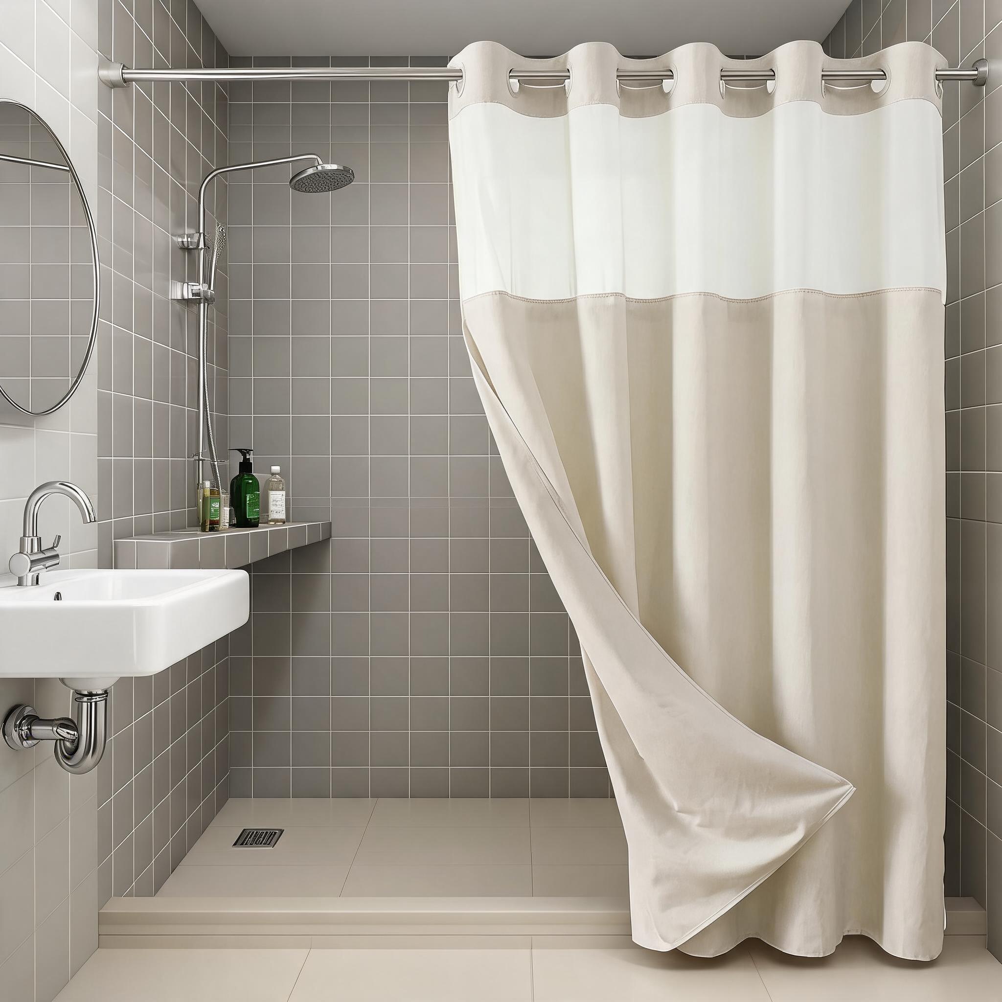 Garvee No Hooks Textured Polyester Shower Curtain with Snap in Fabric Liner Set Hotel Luxury Bathroom Curtain with See Through Top Window Waterproof Washable