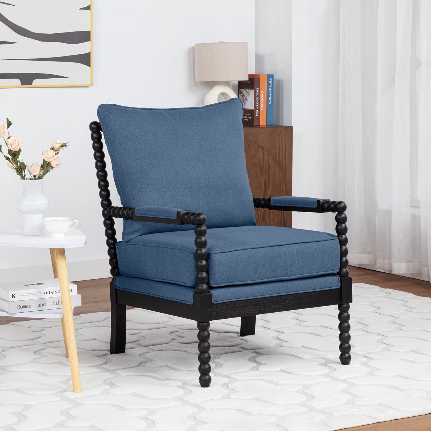 SEYNAR - Mid Century Boucle Uplostered Wood Accent Armchair with Cushion