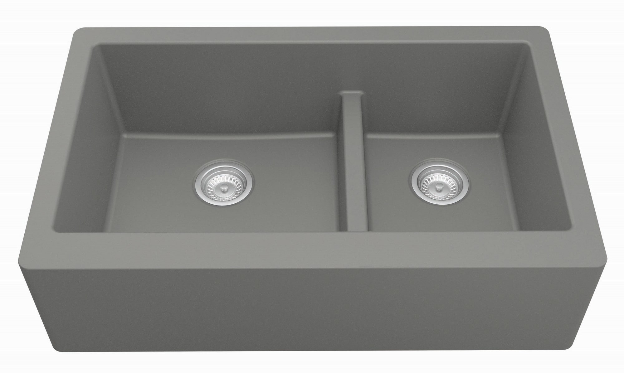 Gray Quartz 34'' Double Bowl Farmhouse Kitchen Sink Kit