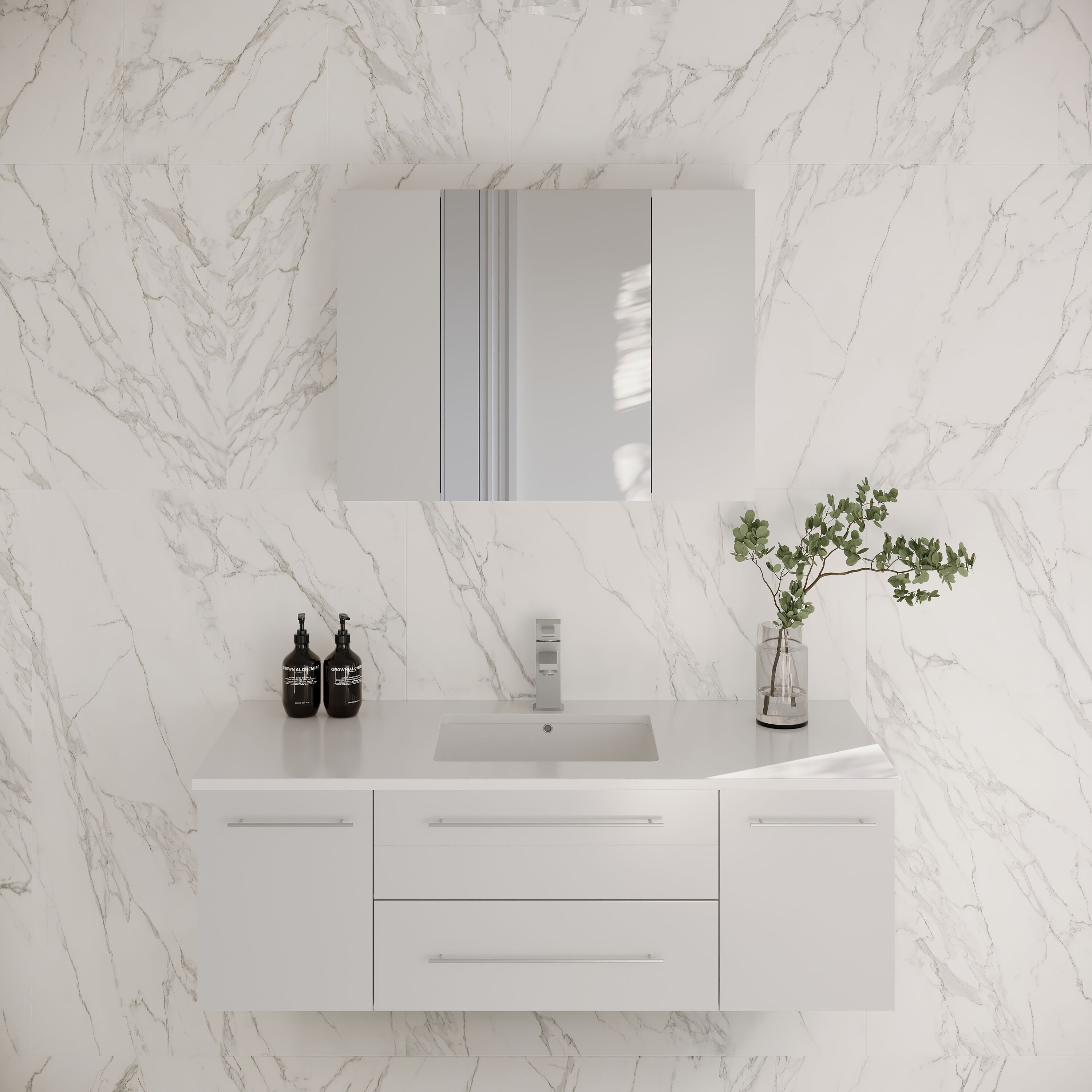 Fresca FVN6148WH-UNS Lucera 48-in White Undermount Single sink Floating Bathroom Vanity with White Quartz Top