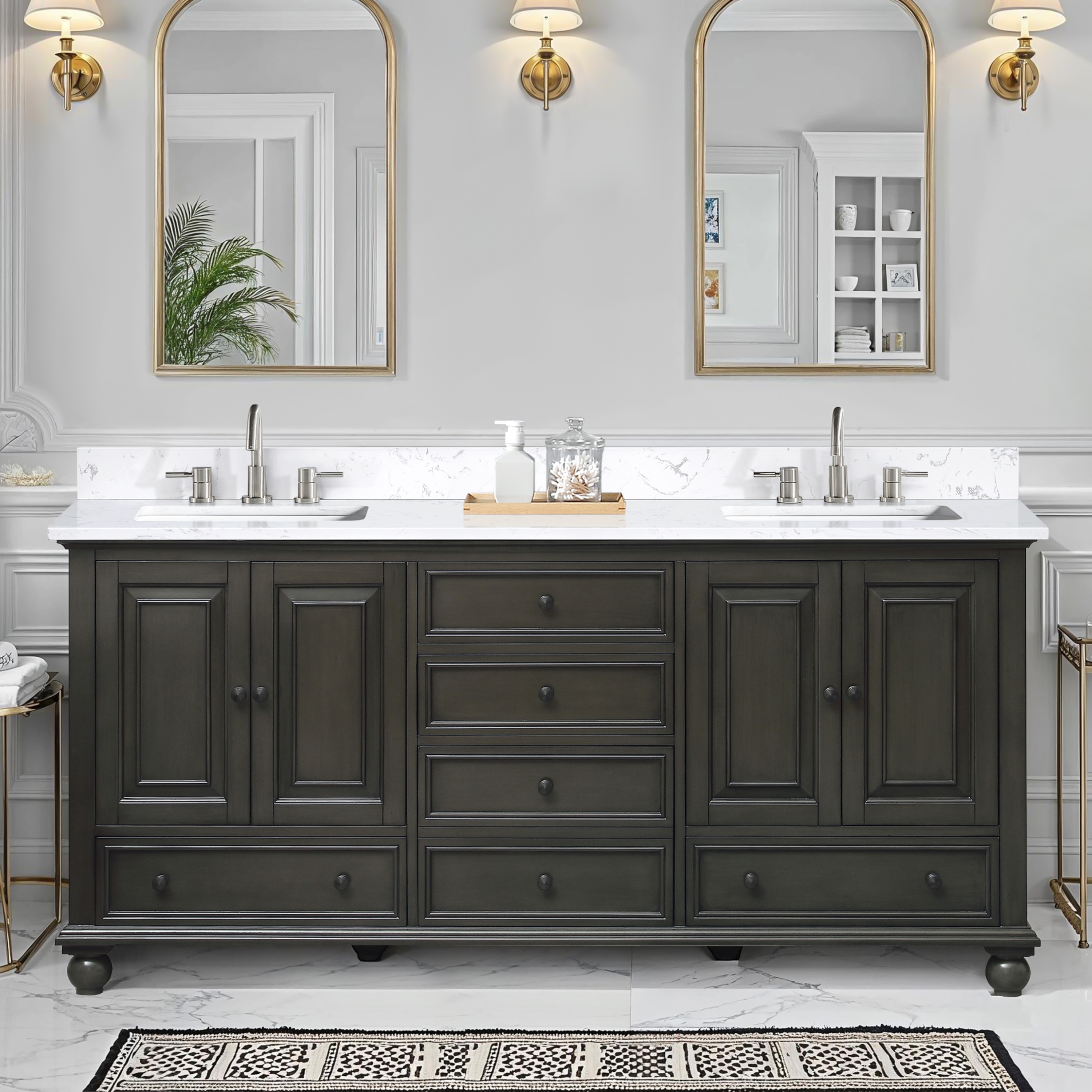 Avanity THOMPSON-VS73-CL-E Thompson 72-in Charcoal Glaze Undermount Double Sink Bathroom Vanity with Cala White Engineered Stone Top