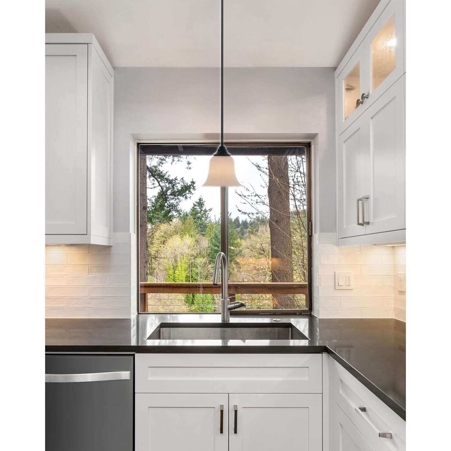 Elegant Oil-Rubbed Bronze 57" Mini Pendant with Frosted White Glass Shade
