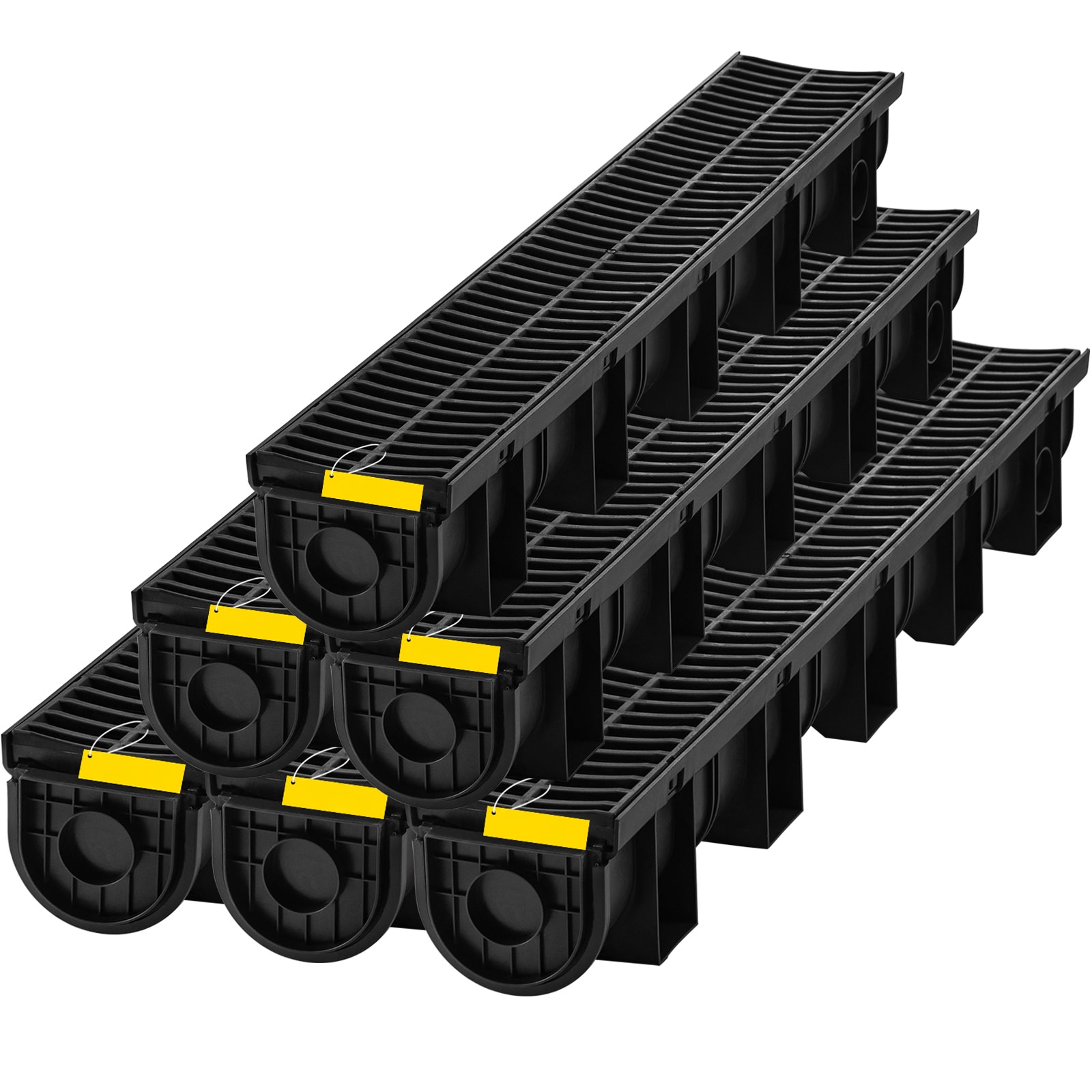 SVOPES Trench Drain System. 5.9x5.1-Inch Channel Drain with Plastic Grate. HDPE Garage Floor Drain. 6x39-Inch Black Drain Grate with 6 End Caps. Ideal for Garden and Driveway - 6 Pack #SVOPESPSLGM1001049V0