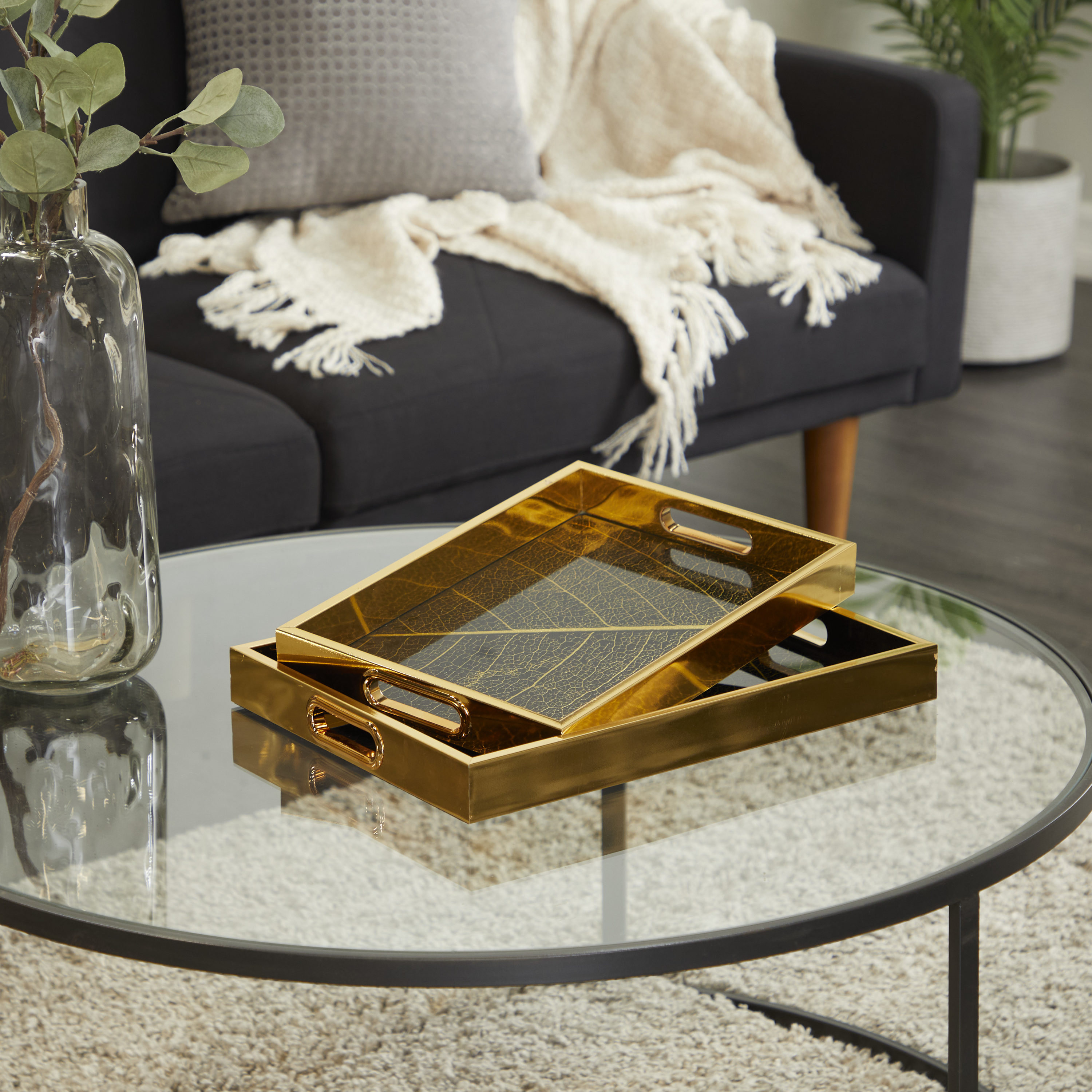Grayson Lane 79178 2 -Pack Gold Plastic Glam Decorative tray
