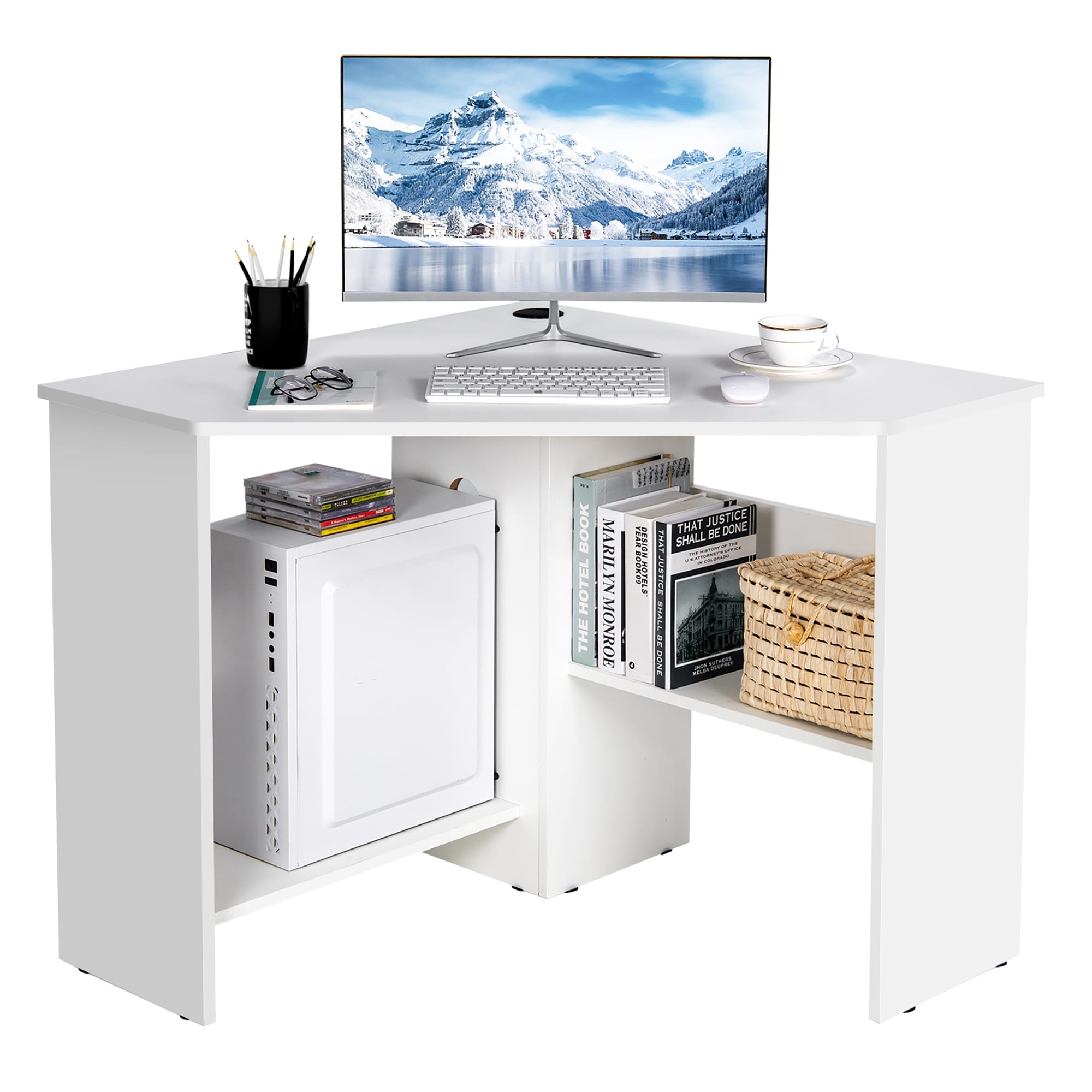 Goplus LWS00360 33.5-Inches White Rustic Rubberwood Computer desk