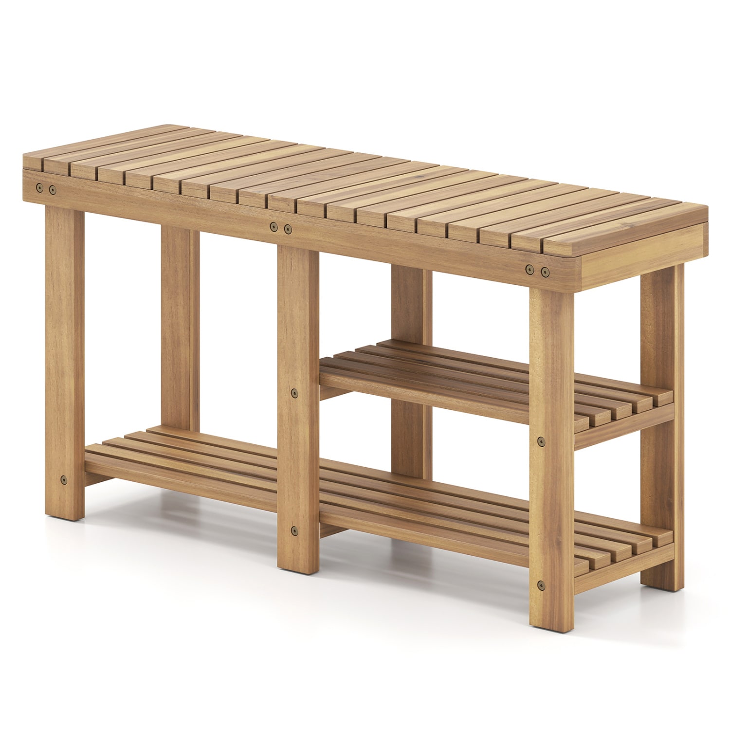Slickblue - 18-in H Natural Shoe Rack Bench with Open Slatted Shelves and Compact Space Saving De...