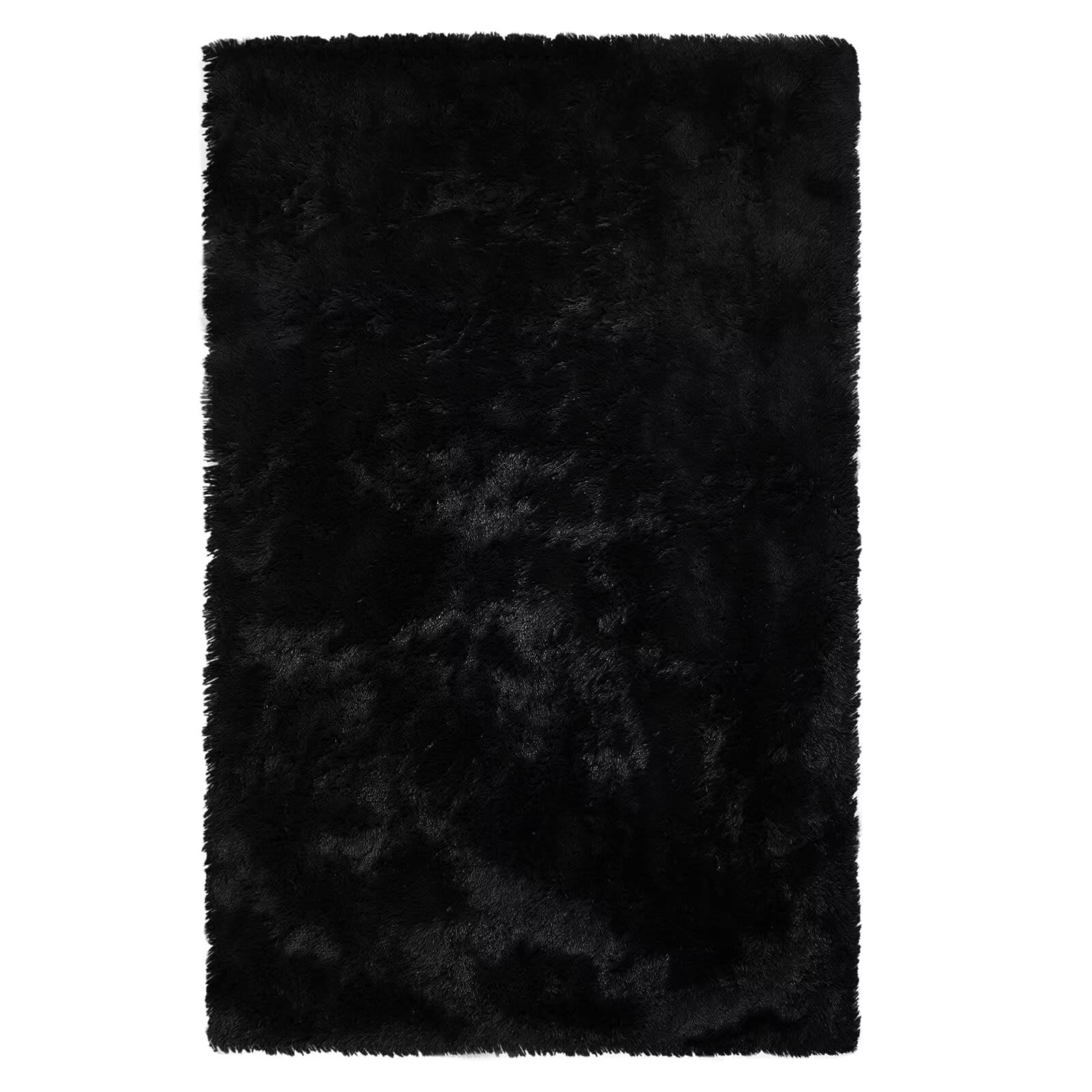 Qeetex SUNNY-PHO-0PW2OJXY 4 x 6 ft Polyester Black Rectangular Indoor Solid Modern Fluffy Soft Non Slip Area Rug