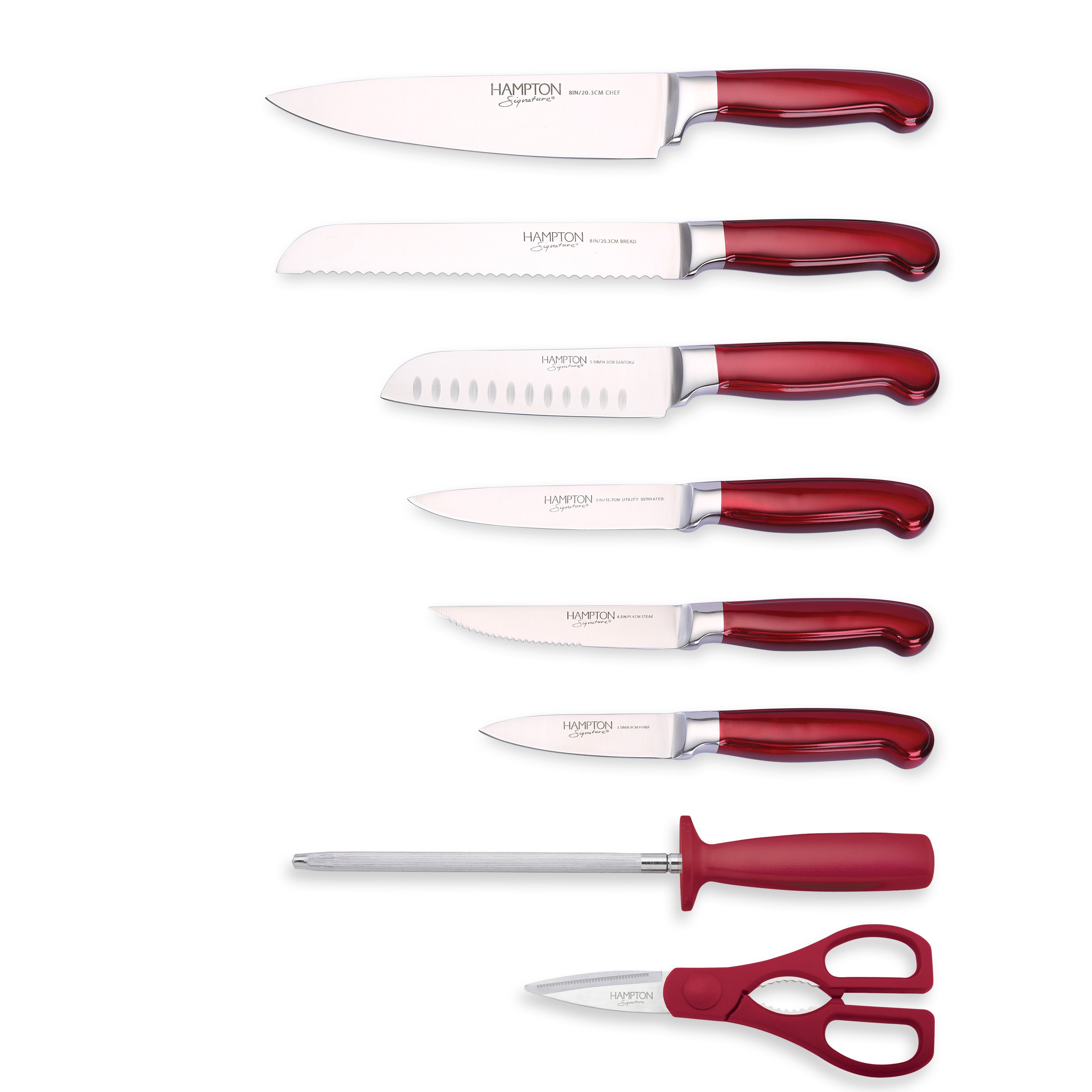 Rorik 14-Piece Red Stainless Steel Knife Block Set with Acacia Wood