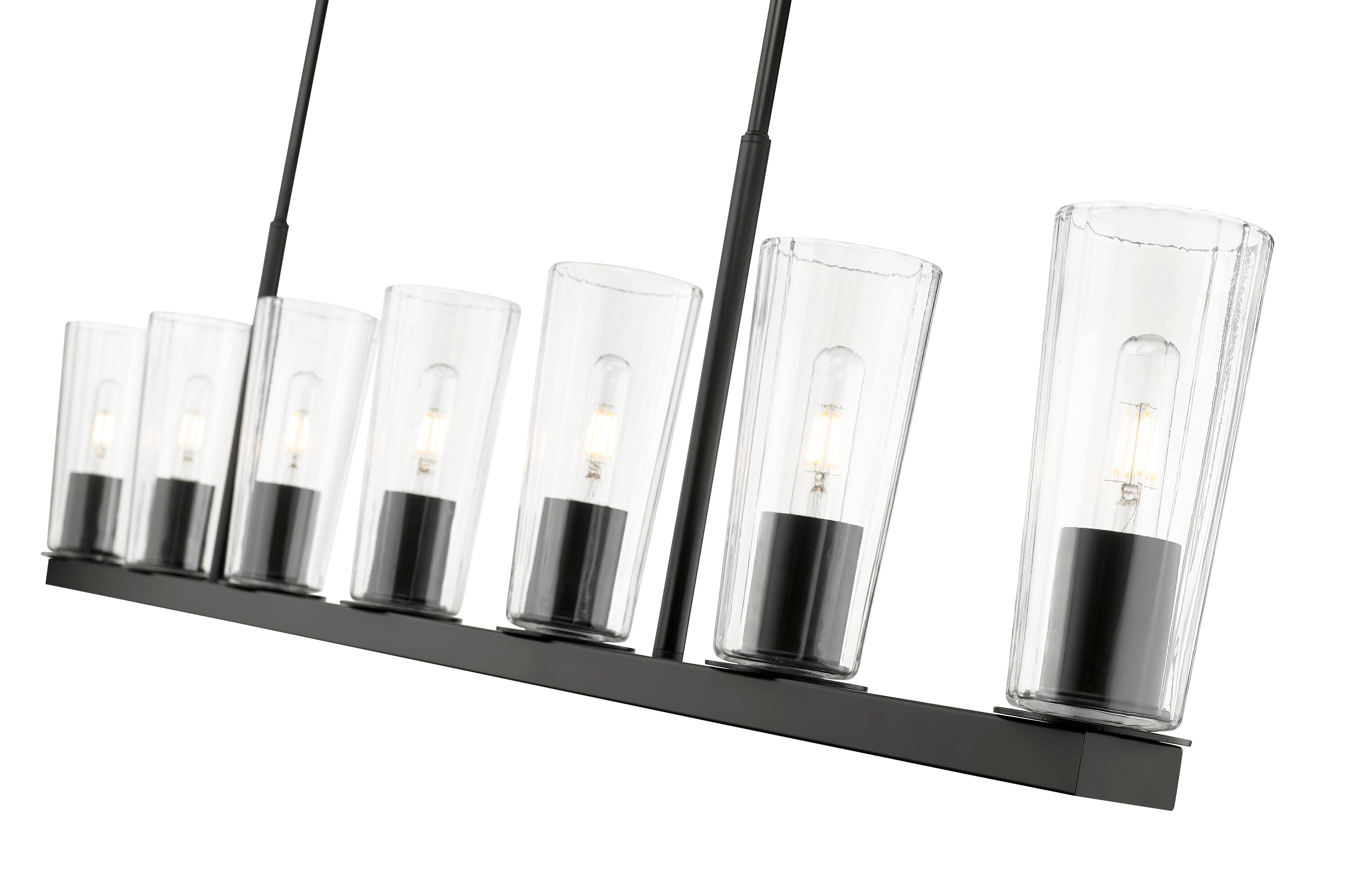 Matte Black 7-Light Linear Chandelier with Tapered Glass Shades
