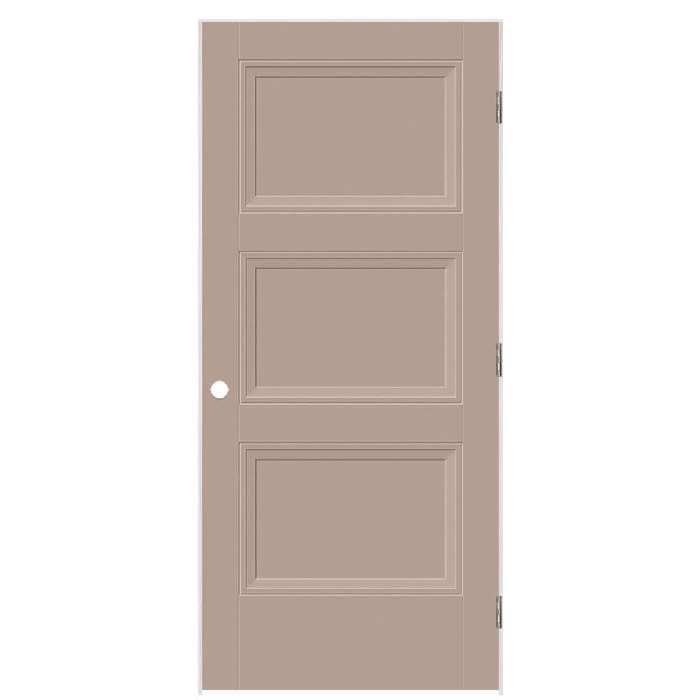 Masonite 1573341 36-in x 80-in Sandpiper Solid core 3-panel square Left hand Smooth Prefinished Molded composite Flat Jamb Single Prehung Interior Door