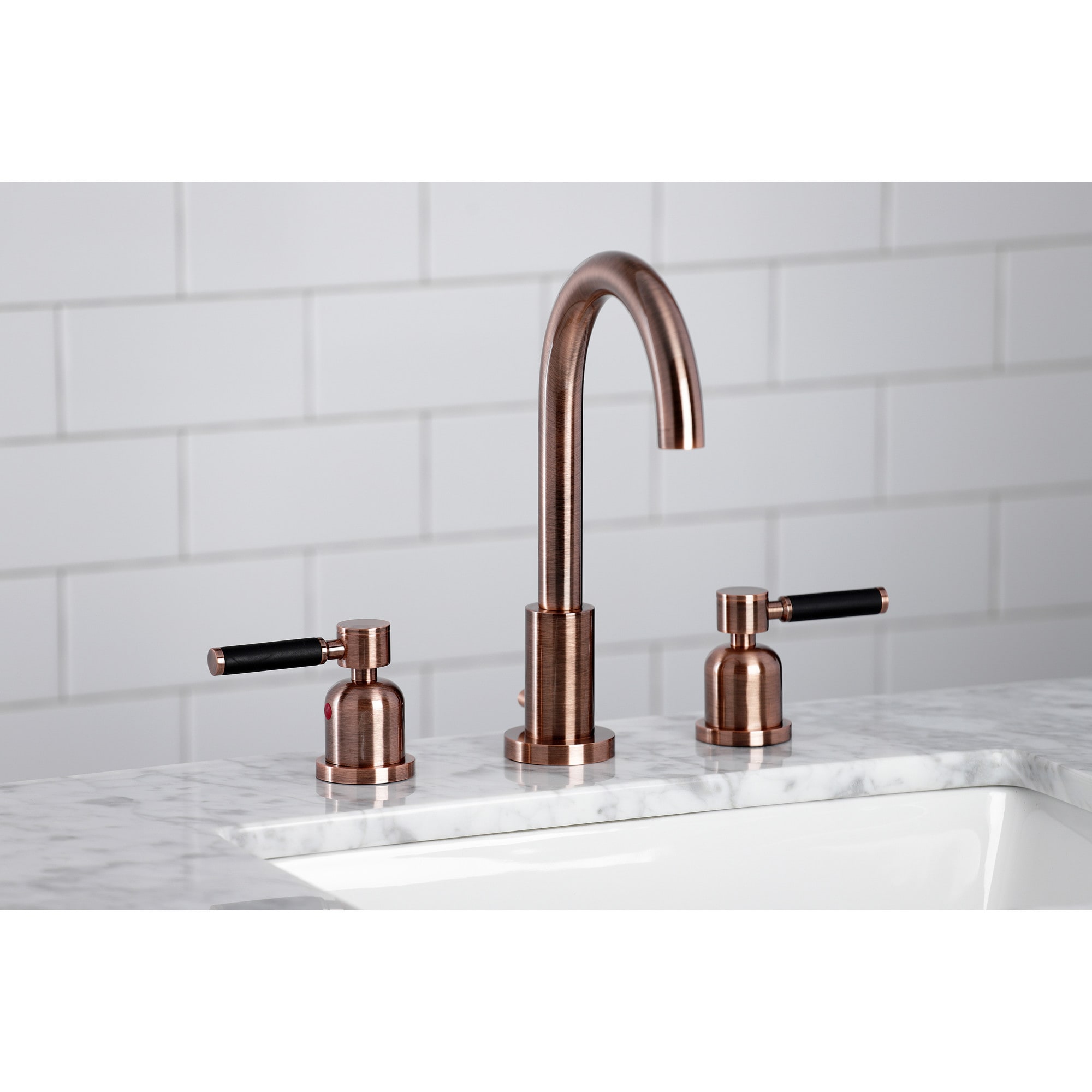 Kingston Brass WLFSC892DKLAC Kaiser Antique copper Widespread 2-handle High-arc Residential Handle Bathroom Sink Faucet with Drain
