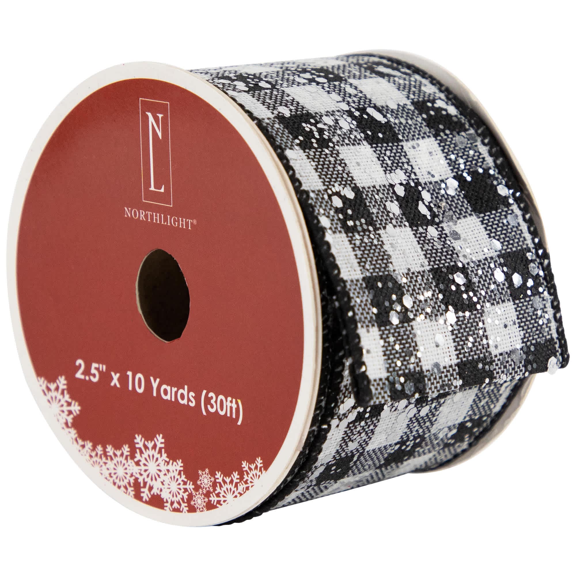 Northlight - Black and White Gingham Wired Craft Ribbon 2.5 inch x 10 Yards