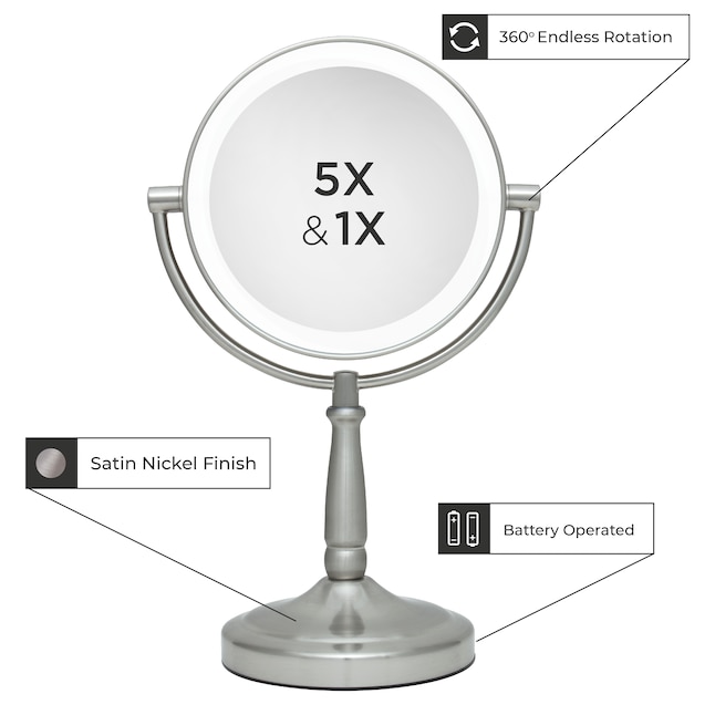 Zadro Next Generation; LED Lighted 5.5-in x 14-in Satin Nickel Double-Sided Magnifying Countertop Vanity Mirror with Light Zadro Next Generation; LED Lighted 5.5-in x 14-in Satin Nickel Double-Sided Magnifying Countertop Vanity Mirror with Light