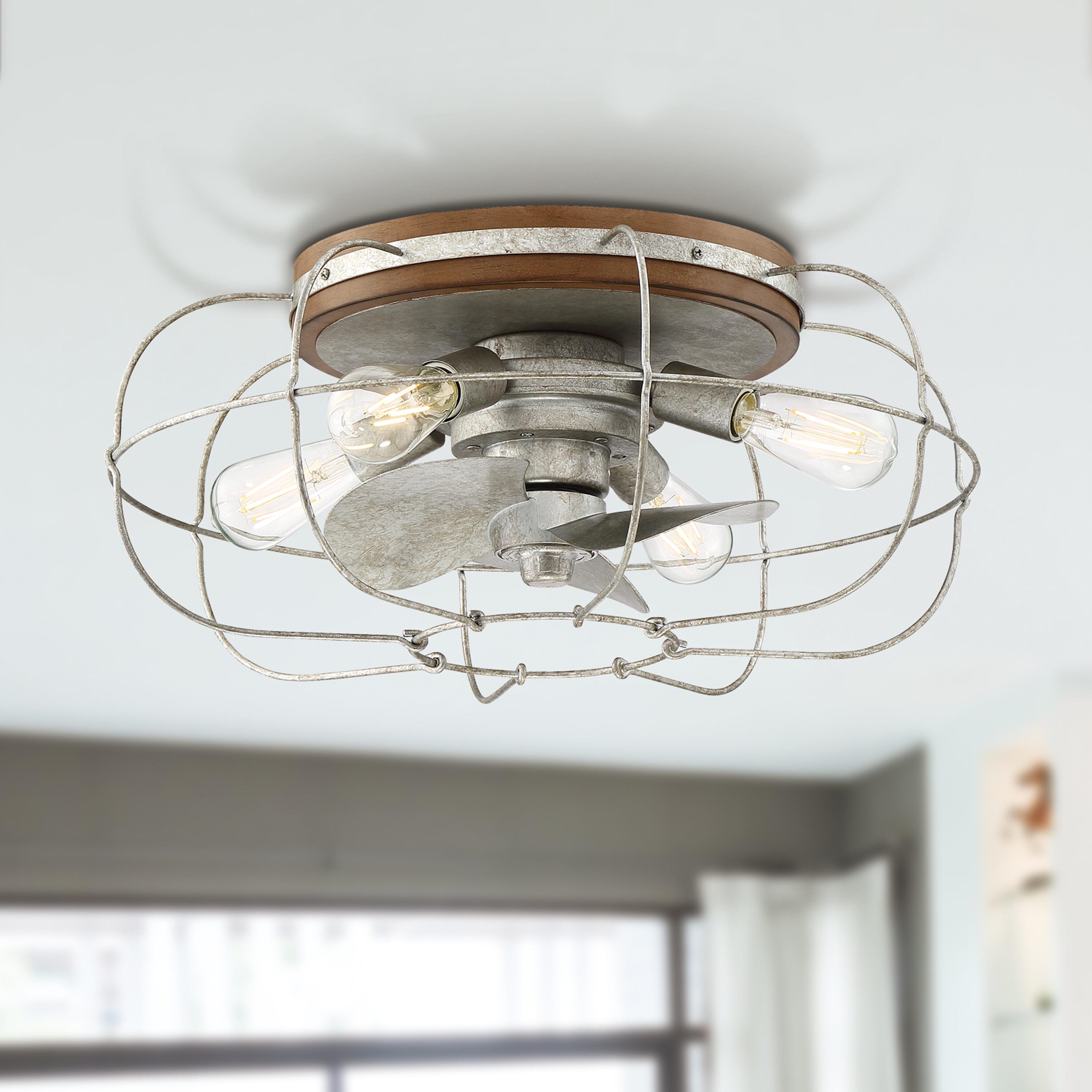 Arranmore Lighting & Fans JAXON 22-in Outdoor Flush Mount Galvanized with Matte Blades Fandelier Ceiling Fan With Light - Remote Included ( 3 -Blade ) #AR-2339G