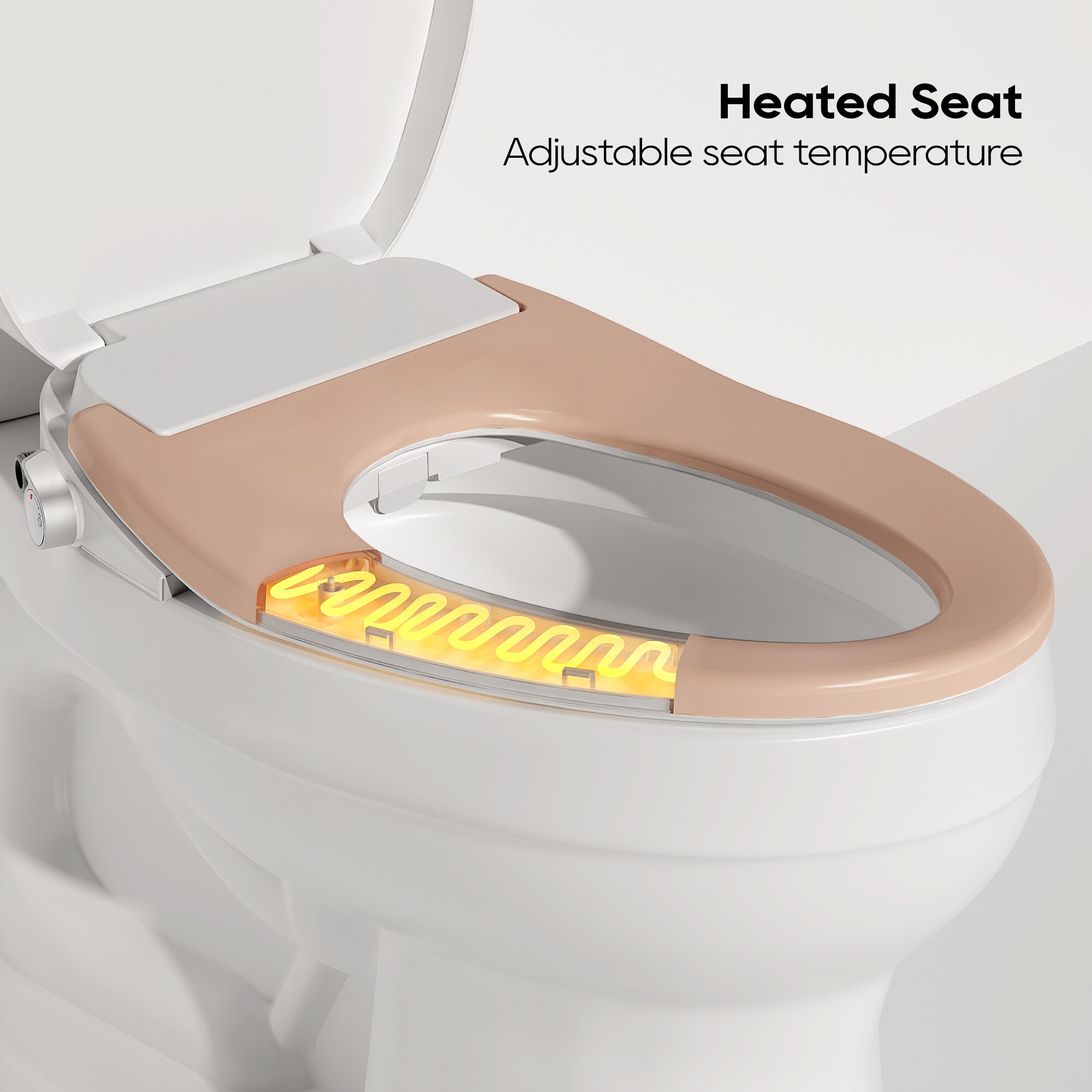 White Elongated Heated Bidet Toilet Seat with Night Light