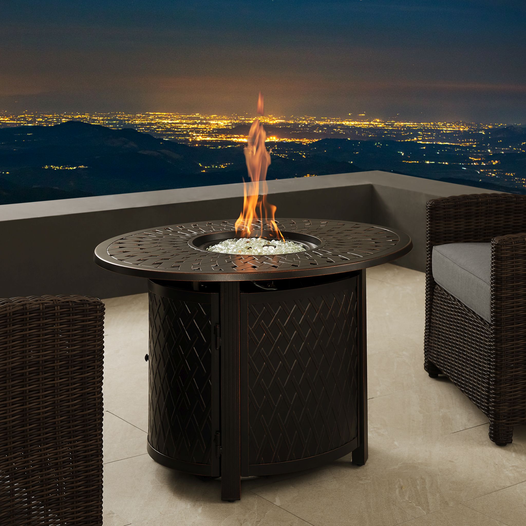 Fire Sense 37.4-in W Antique Bronze Aluminum Oval Propane Gas Fire Pit ...