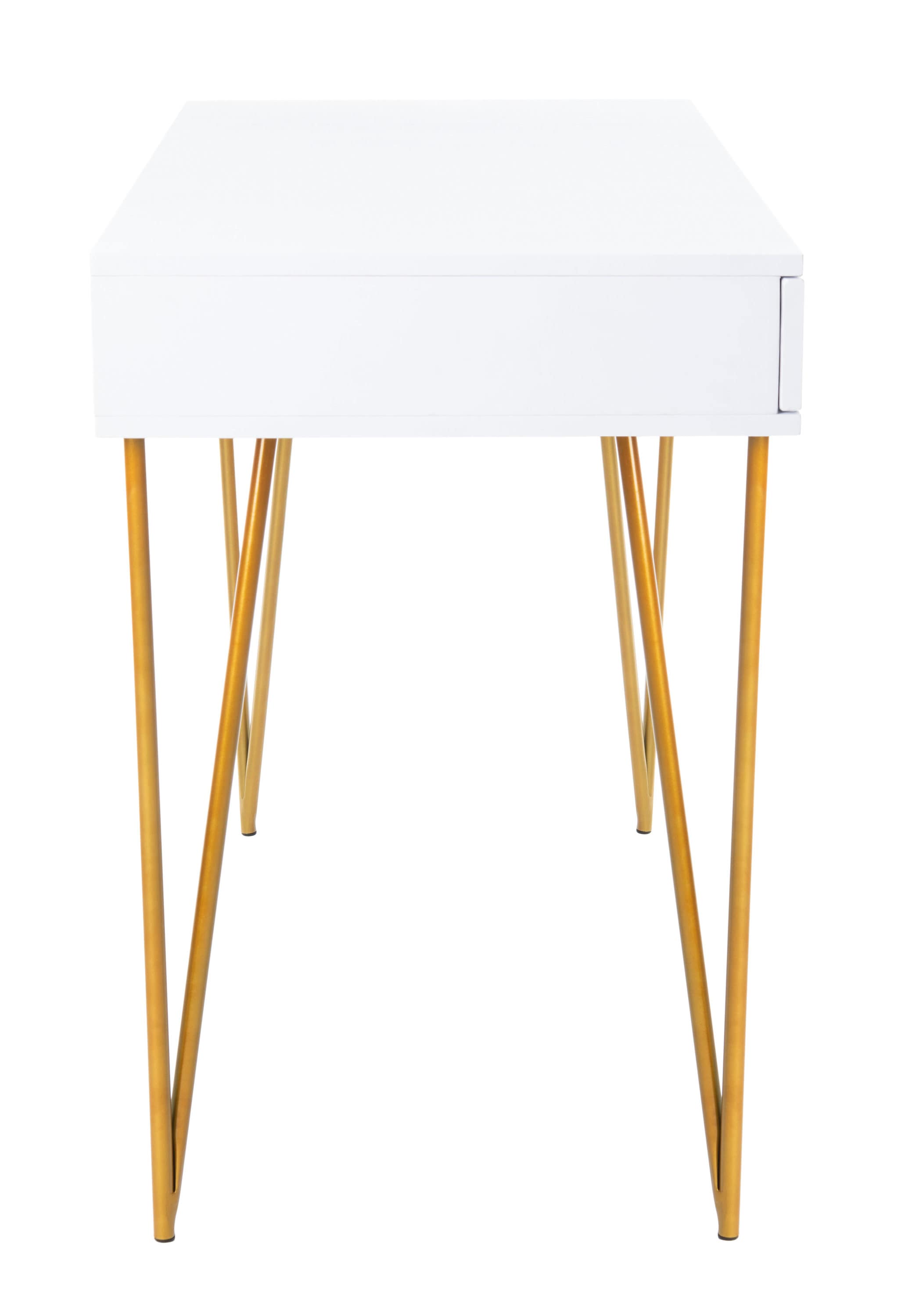 Elegant Transitional White and Gold Home Office Desk with 2 Drawers