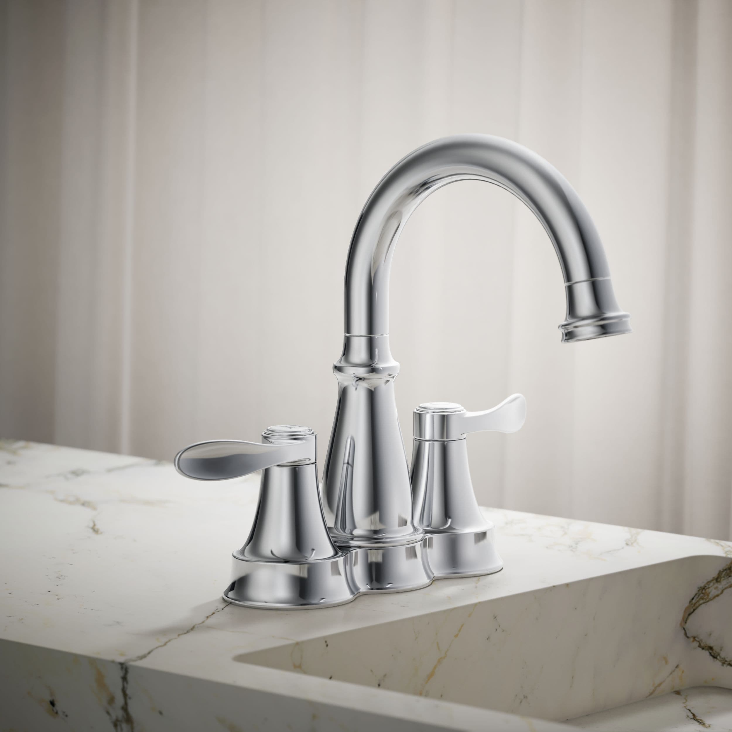 KOHLER - Bellera Polished Chrome 4-in centerset 2-handle WaterSense Mid-arc Bathroom Sink Faucet ...