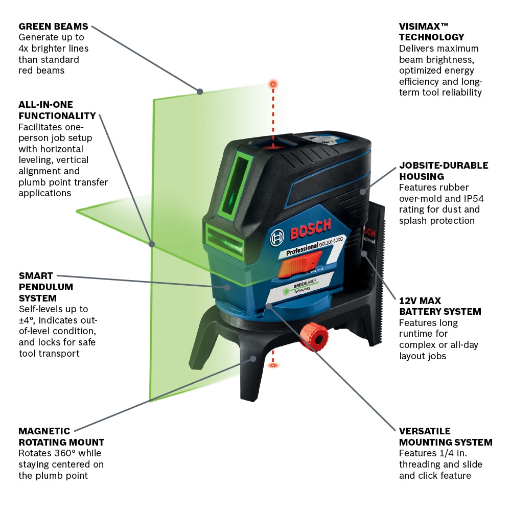 Bosch 165-ft Green Self-Leveling Cross-line Laser Level Kit GCL100-80CG Sansujyuku sansujyuku.com