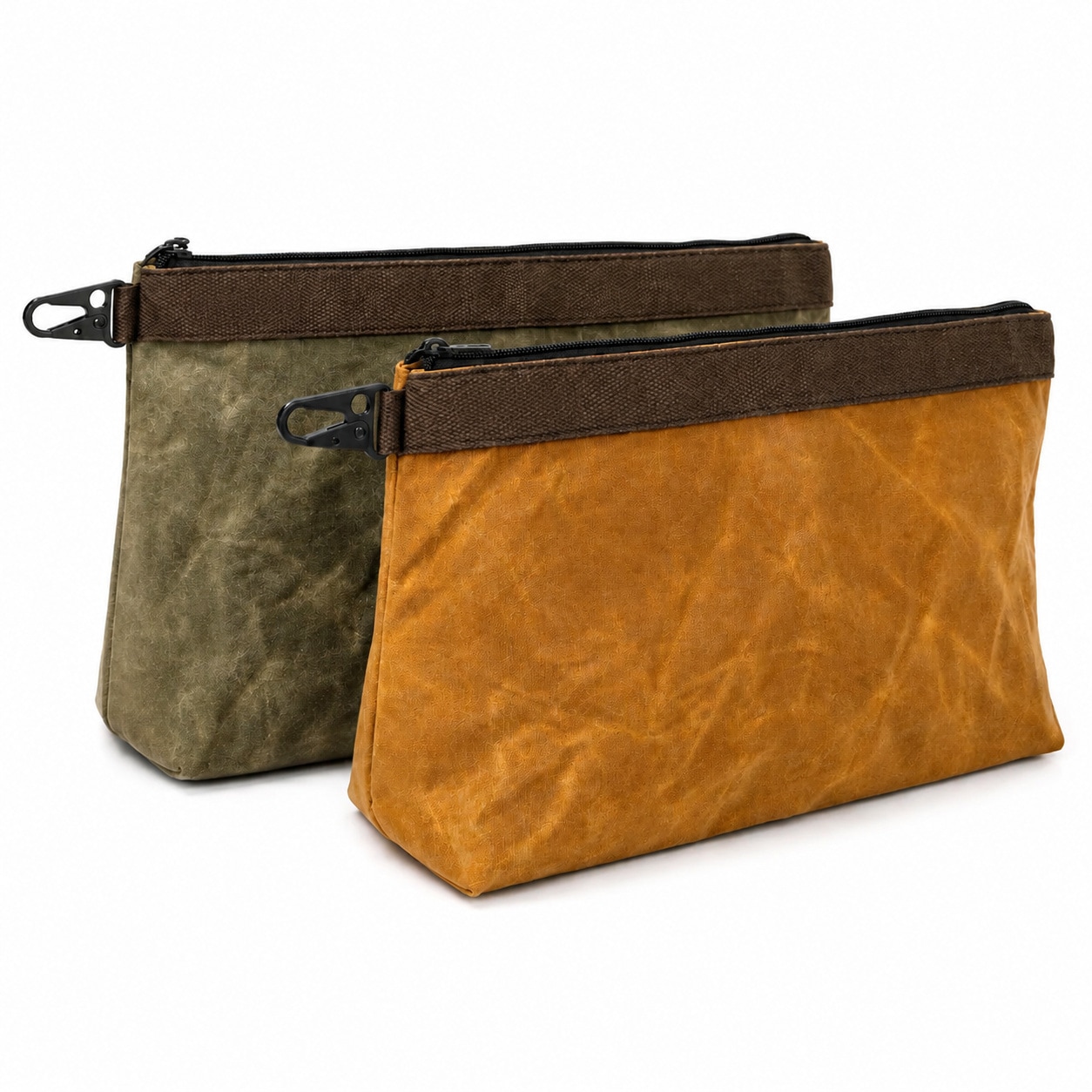Avid Power 2 Pack Heavy Duty Waxed Canvas Tool Pouches 14 Inch Dual Layer Zippered Waterproof Utility Storage Organizer Totes